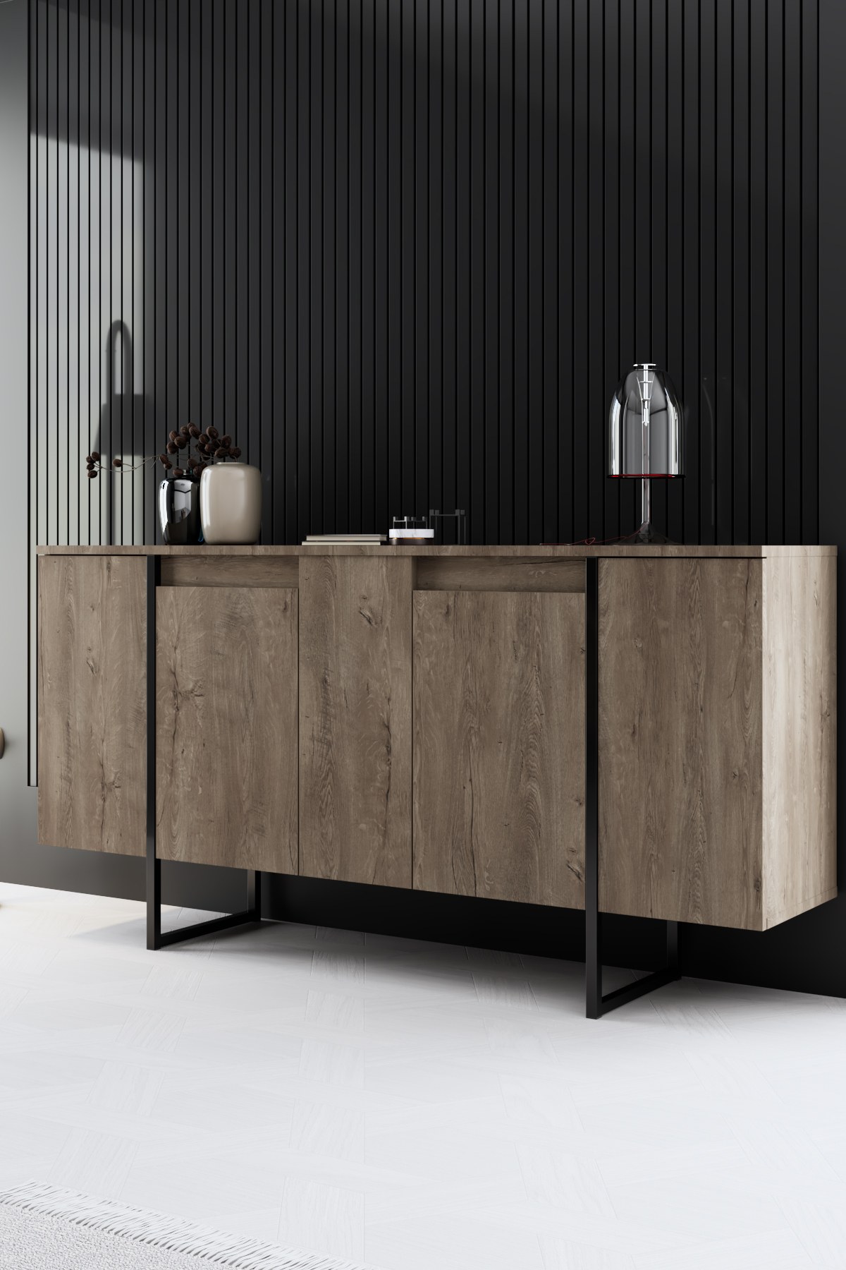 Luxury Living Room Furniture Set Wood Veneer Black