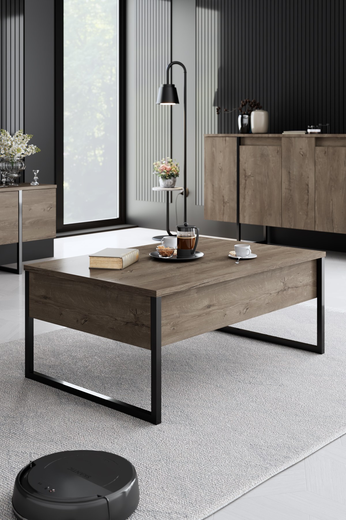 Luxe Wohnzimmermöbel-Set Holzfurnier Schwarz