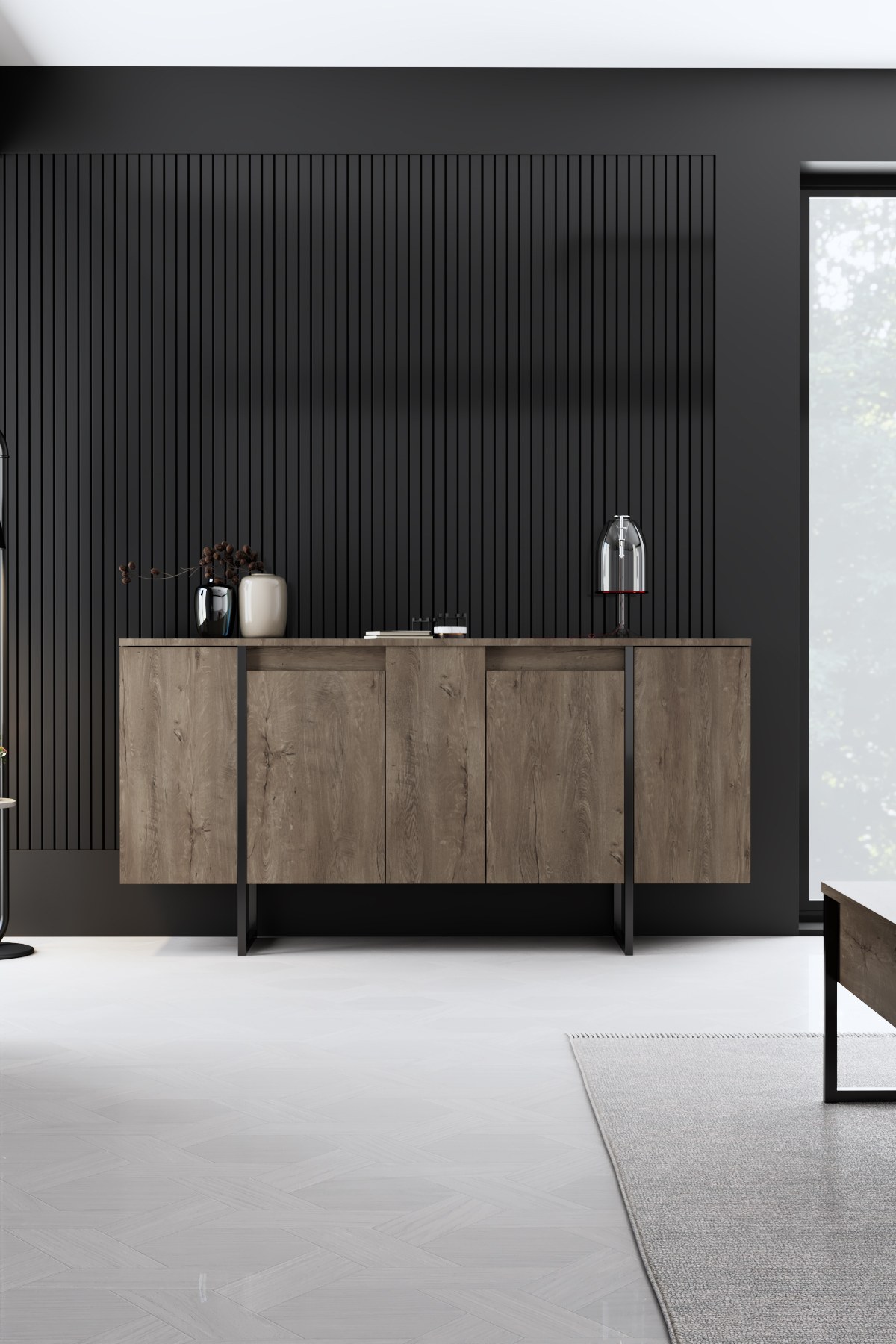 Luxe Wohnzimmermöbel-Set Holzfurnier Schwarz