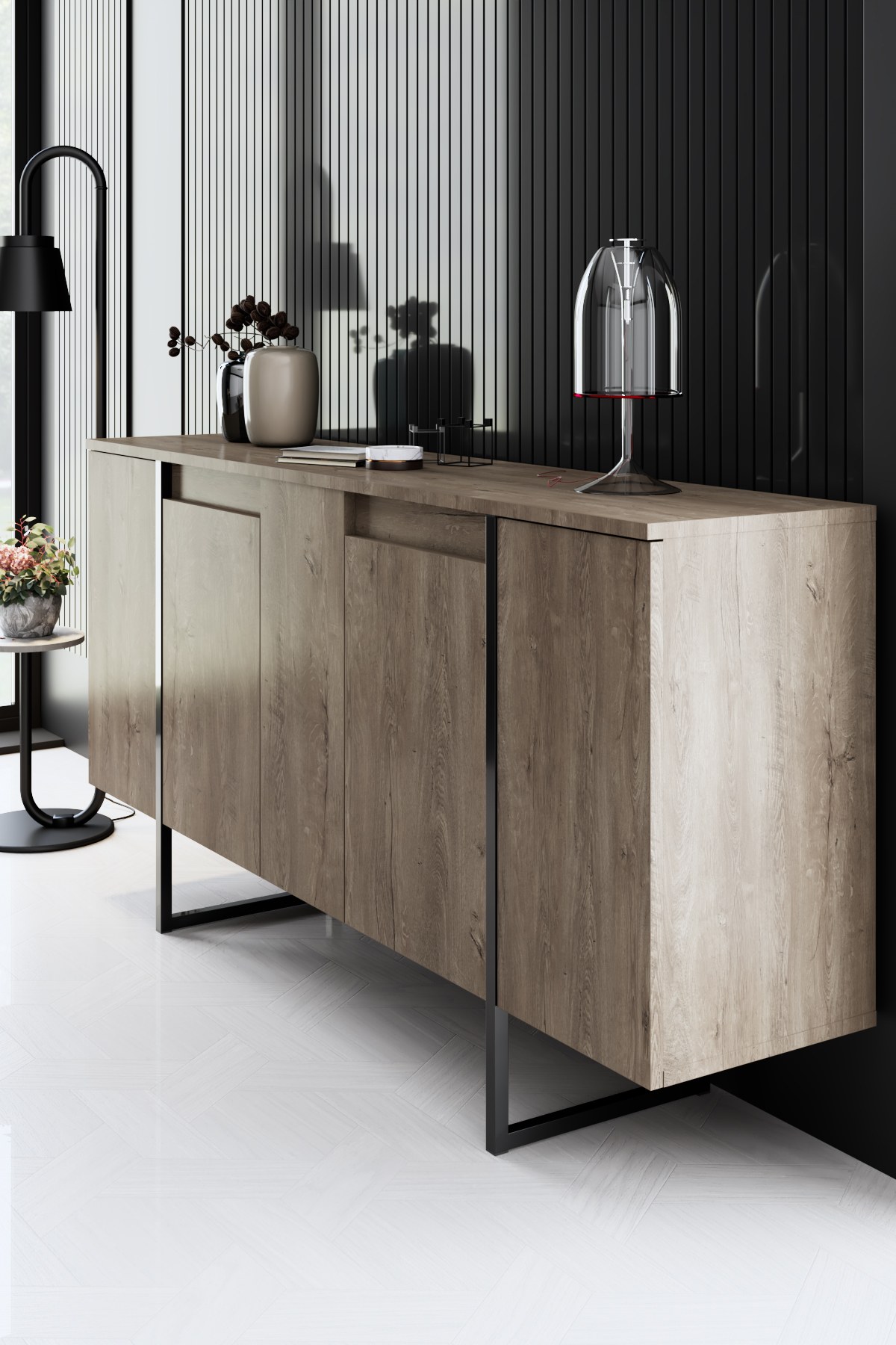 Luxe Wohnzimmermöbel-Set Holzfurnier Schwarz