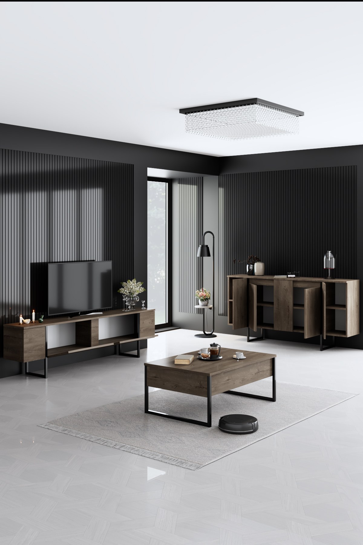 Luxe Wohnzimmermöbel-Set Holzfurnier Schwarz