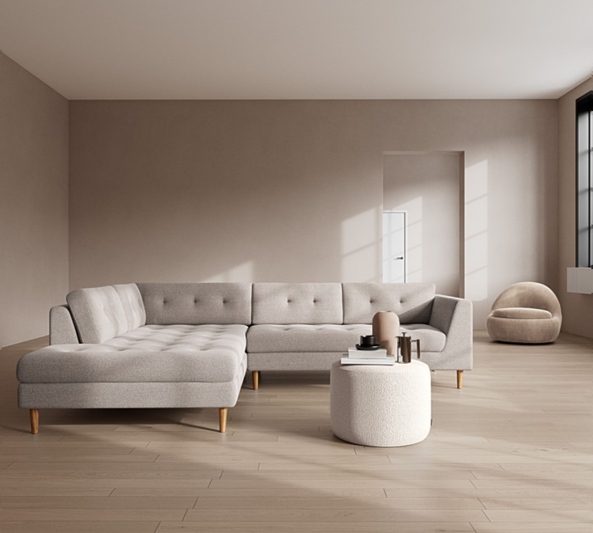 Nelson Corner Sofa Chaise Lounge Left Agnes Brown