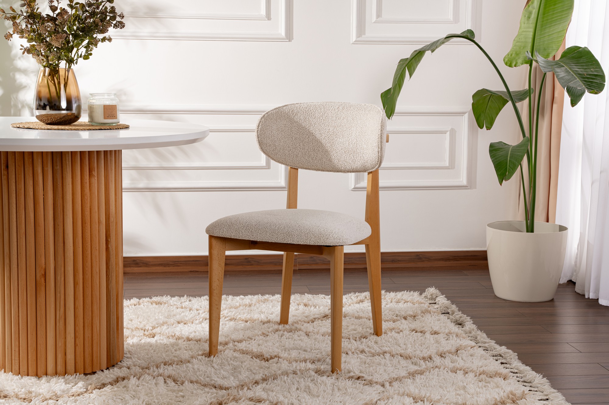 2x Lionte Dining chair Wood veneer White