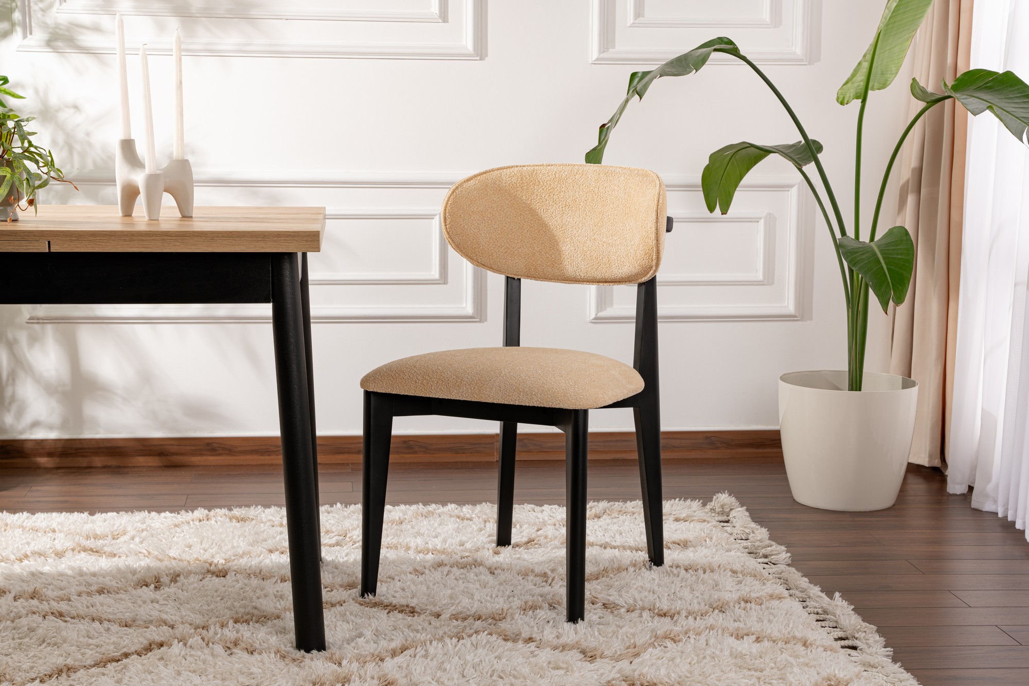 2x Lionte Dining Chair Wood veneer Cream white