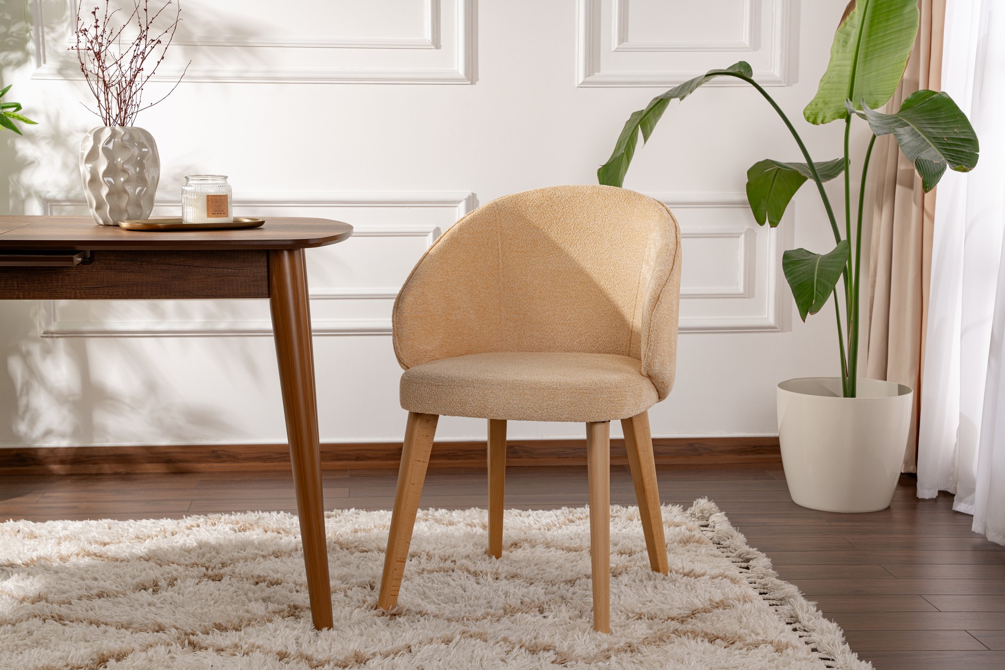 2x Bentley Dining Chair Wood Veneer Cream White