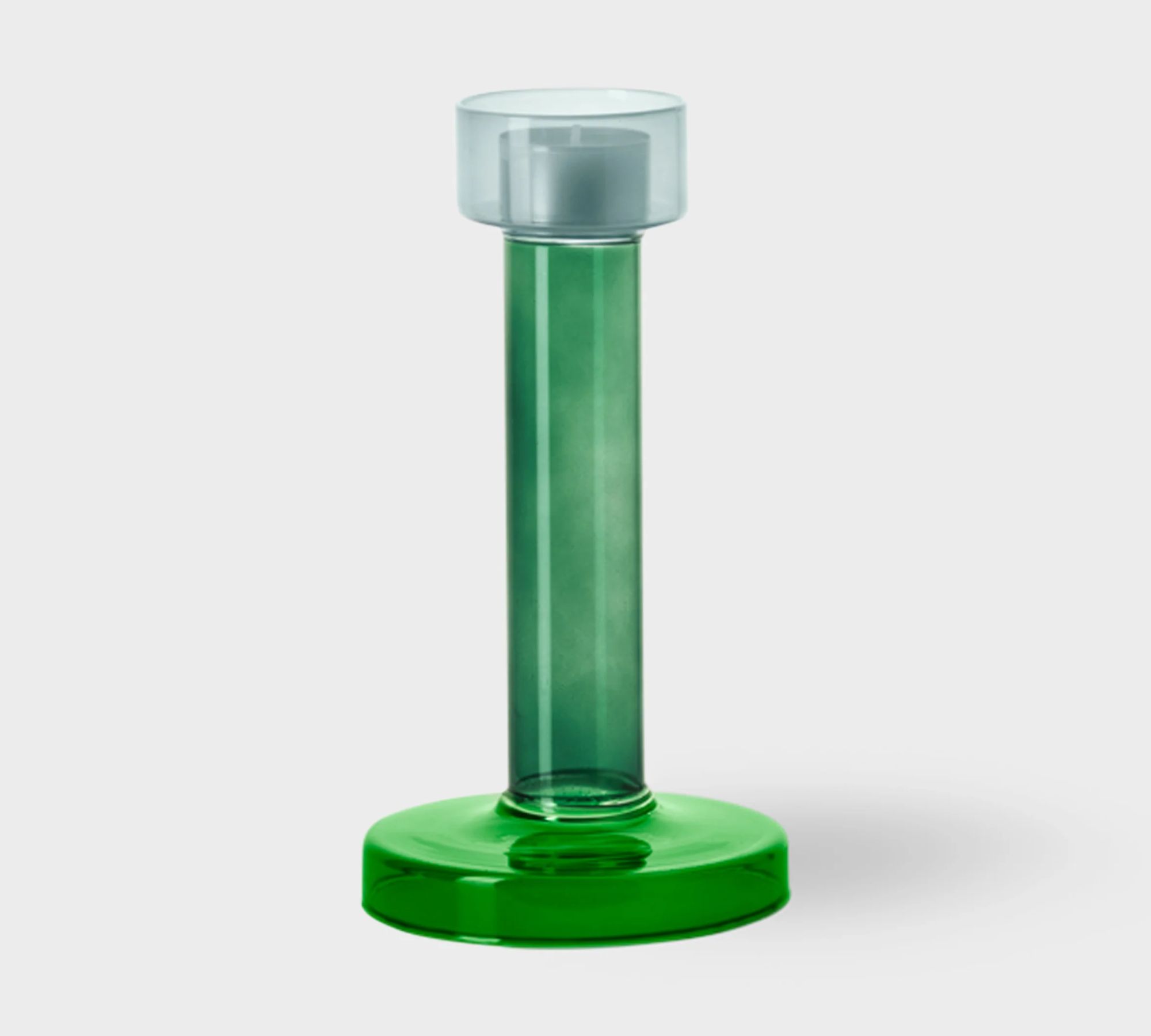 Bole Candle Holder Middle Glass Green-Blue