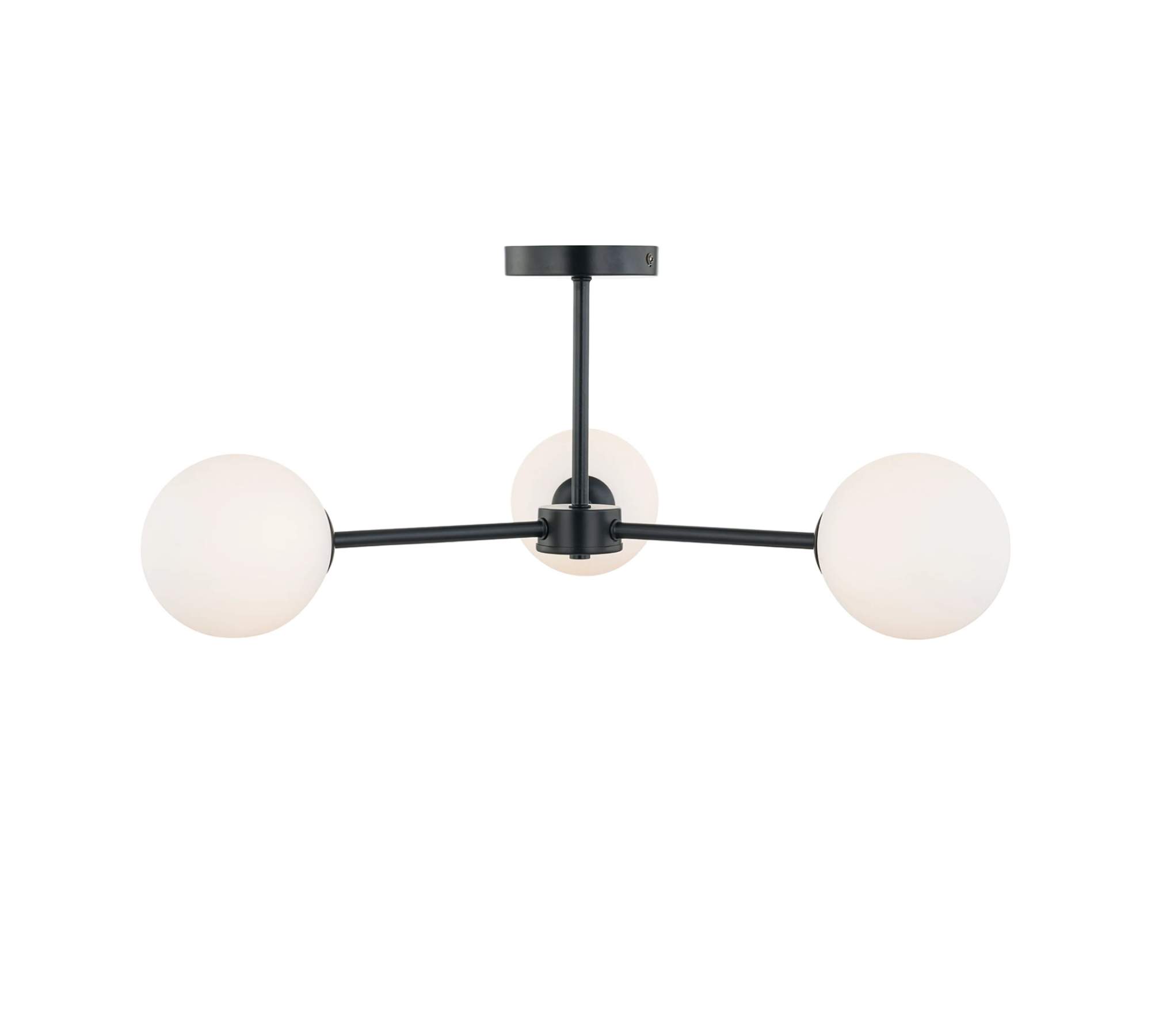 3-Light Ceiling Lamp Opal Glass Metal Black