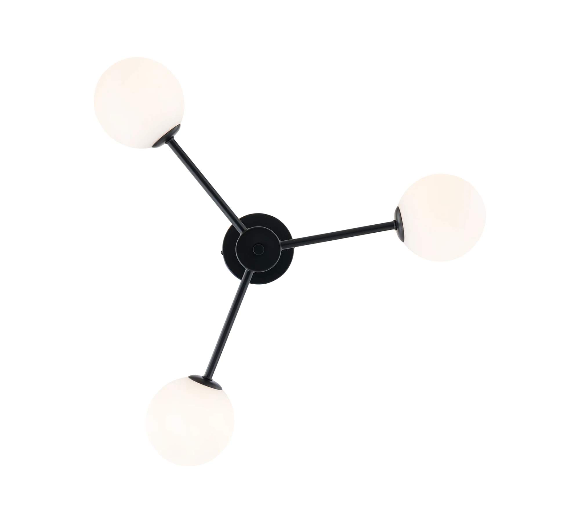 3-Light Ceiling Lamp Opal Glass Metal Black