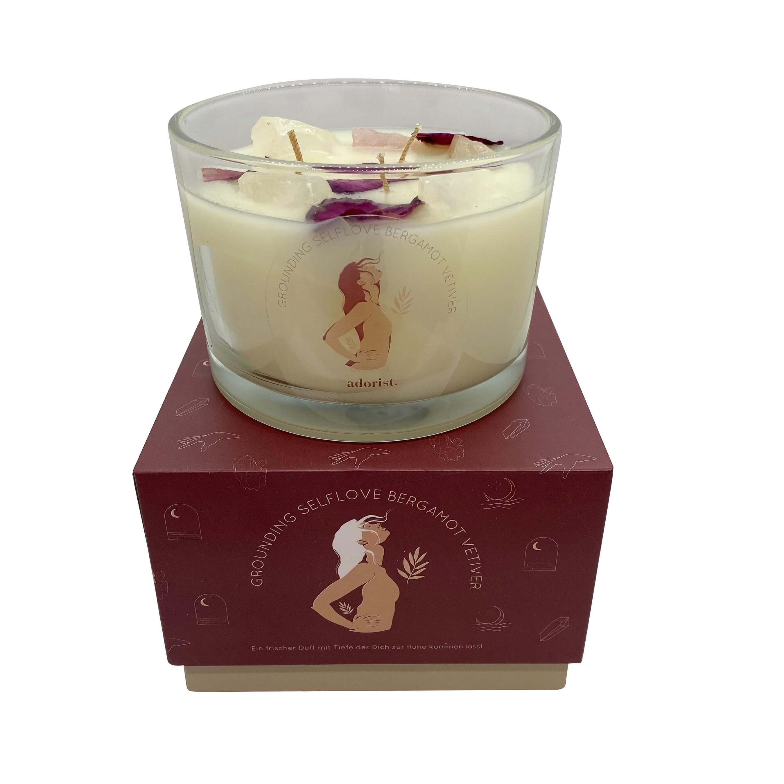 Bergamot & Vertiver Duftkerze Sojawachs mit Kristallen