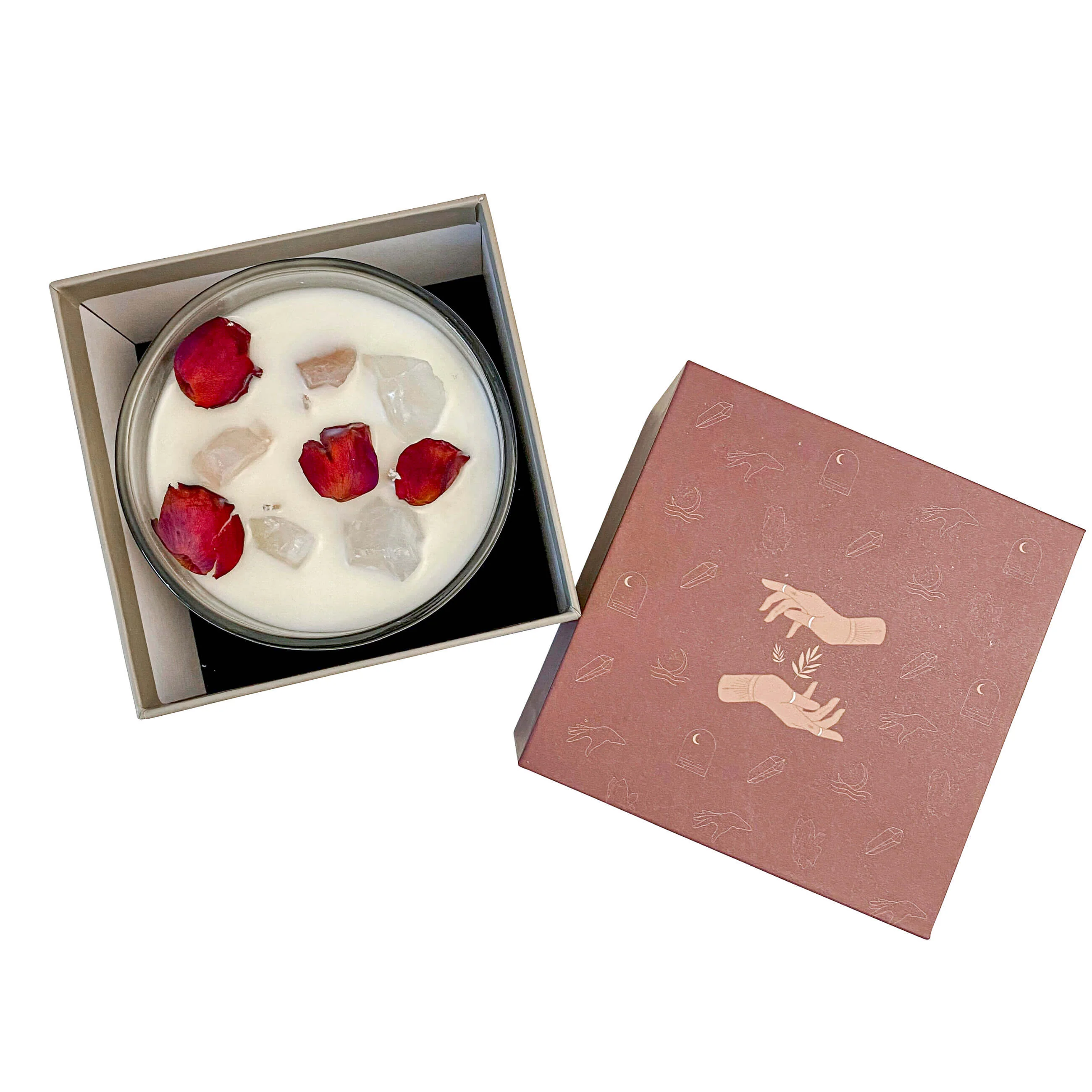 Bergamot & Vertiver Scented Candle Soy Wax with Crystals