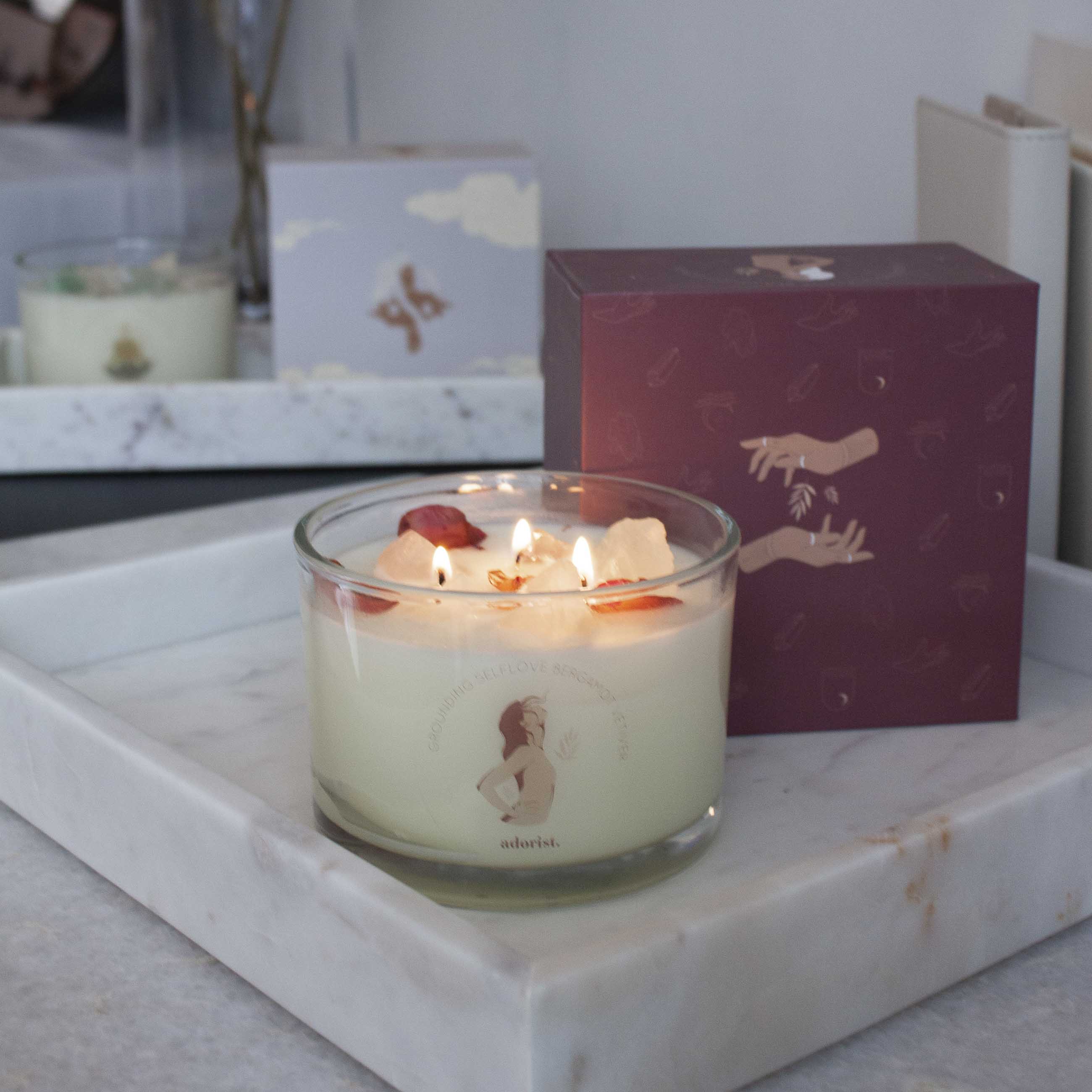 Bergamot & Vertiver Duftkerze Sojawachs mit Kristallen