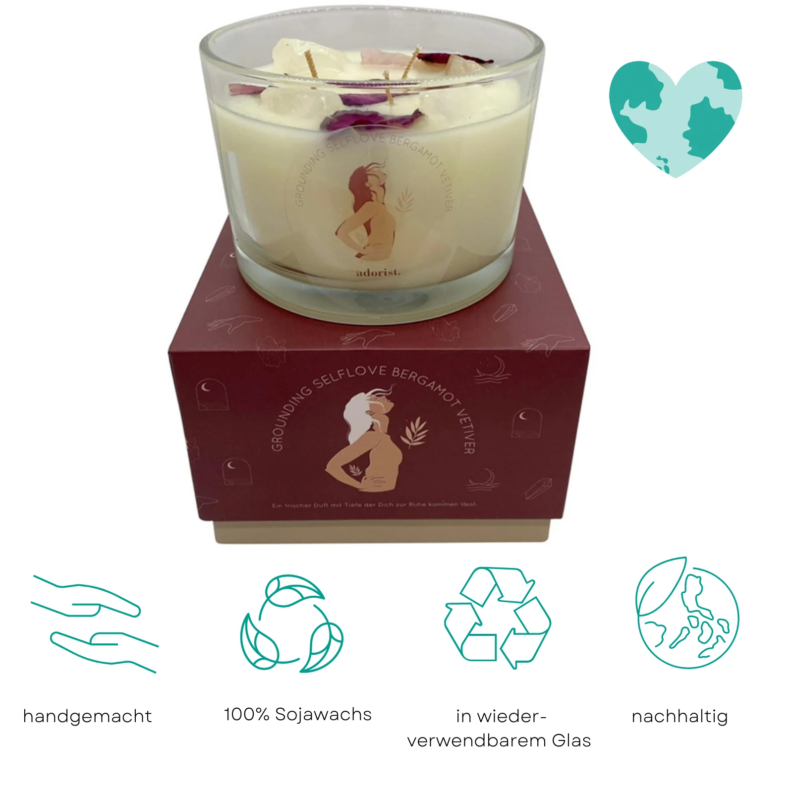 Bergamot & Vertiver Scented Candle Soy Wax with Crystals