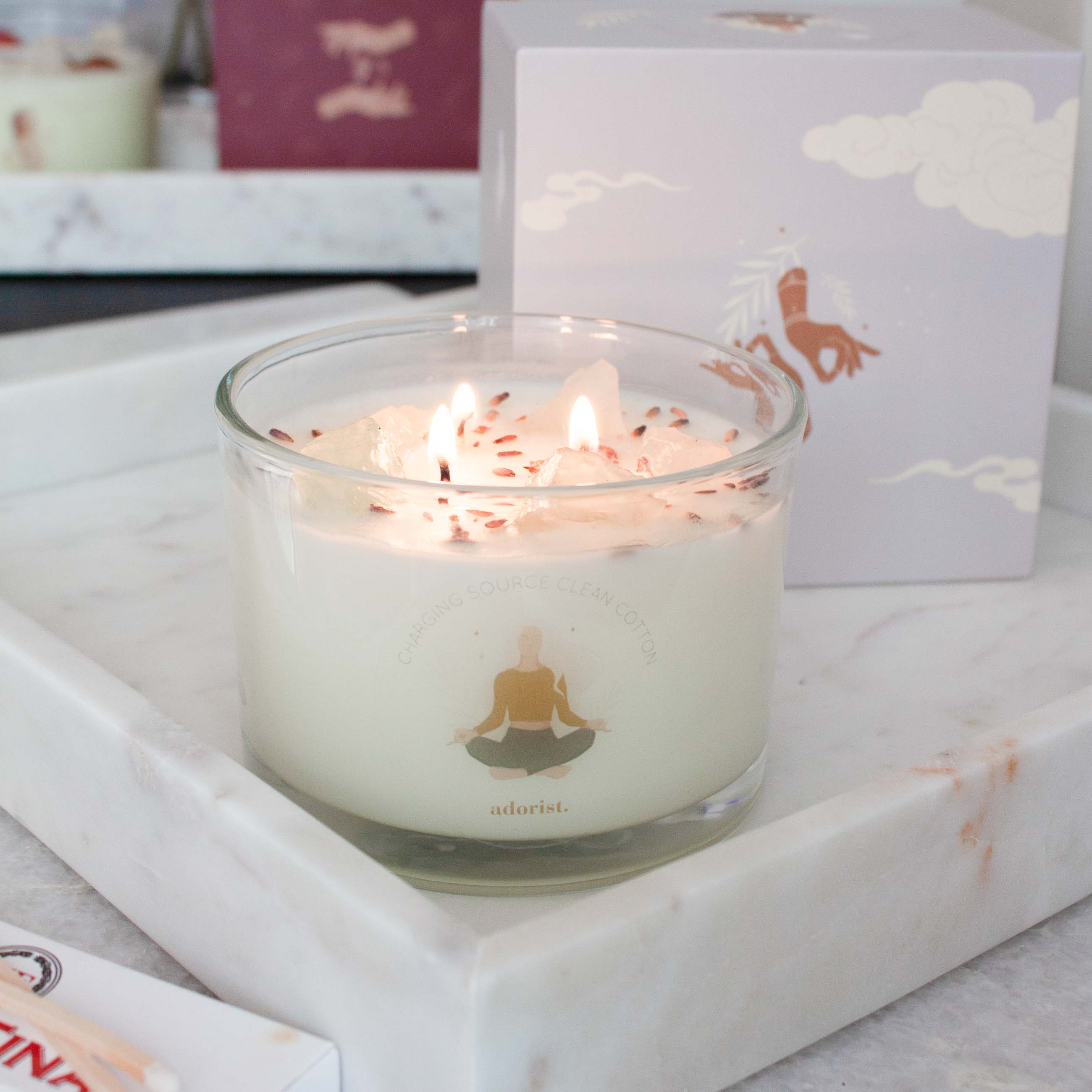 Clean Cotton Scented Candle Soy Wax with Crystals White