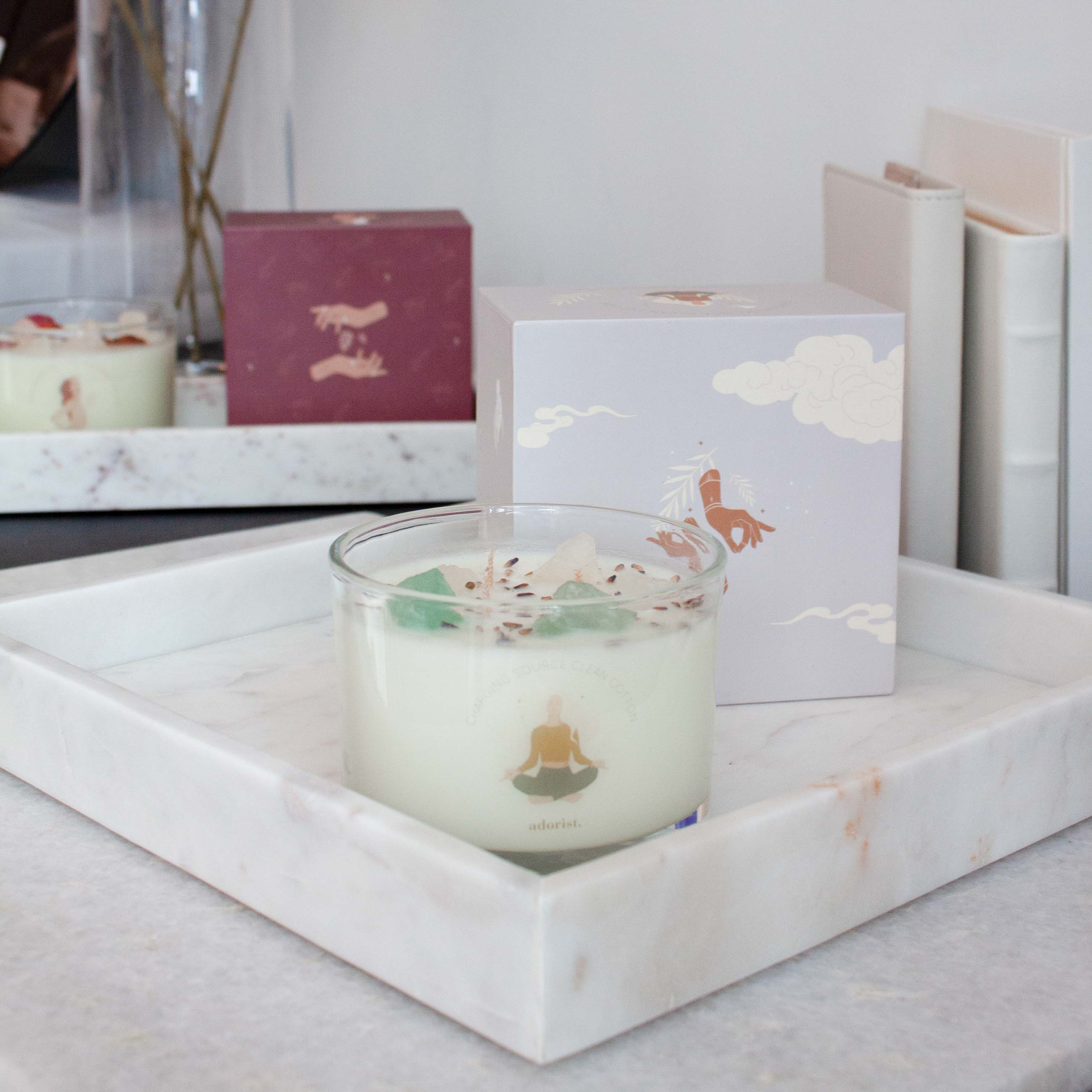 Clean Cotton Scented Candle Soy Wax with Crystals White