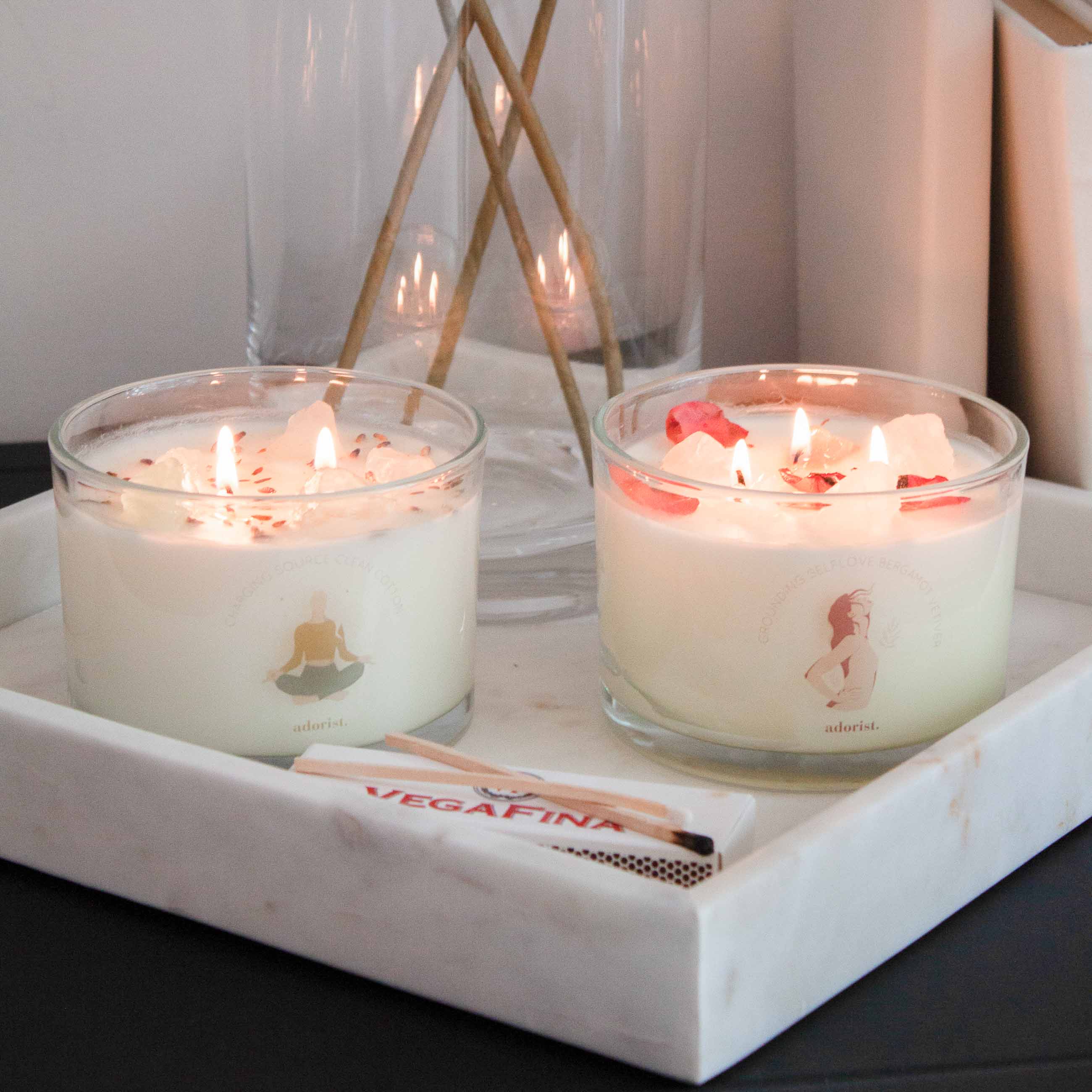 Clean Cotton Scented Candle Soy Wax with Crystals White