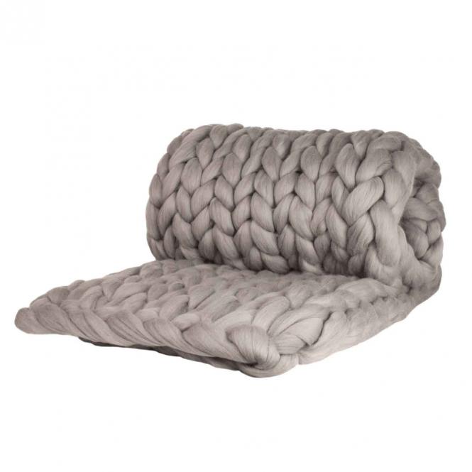 Cosima Chunky Knit Wool Blanket Merino Wool Light Grey