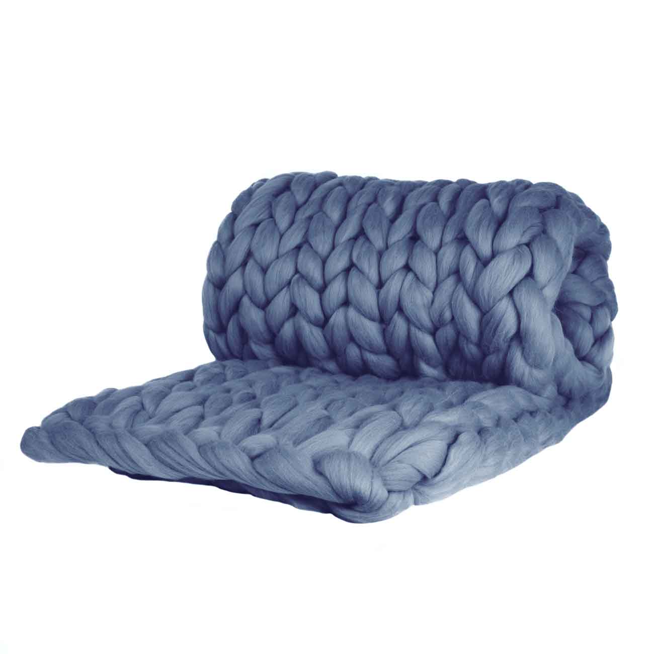 Cosima Chunky Knit Wool Blanket Merino Wool Smoke Blue