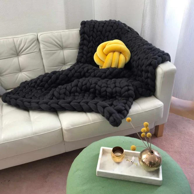 Cosima Chunky Knit Wool Blanket Merino Wool Charcoal