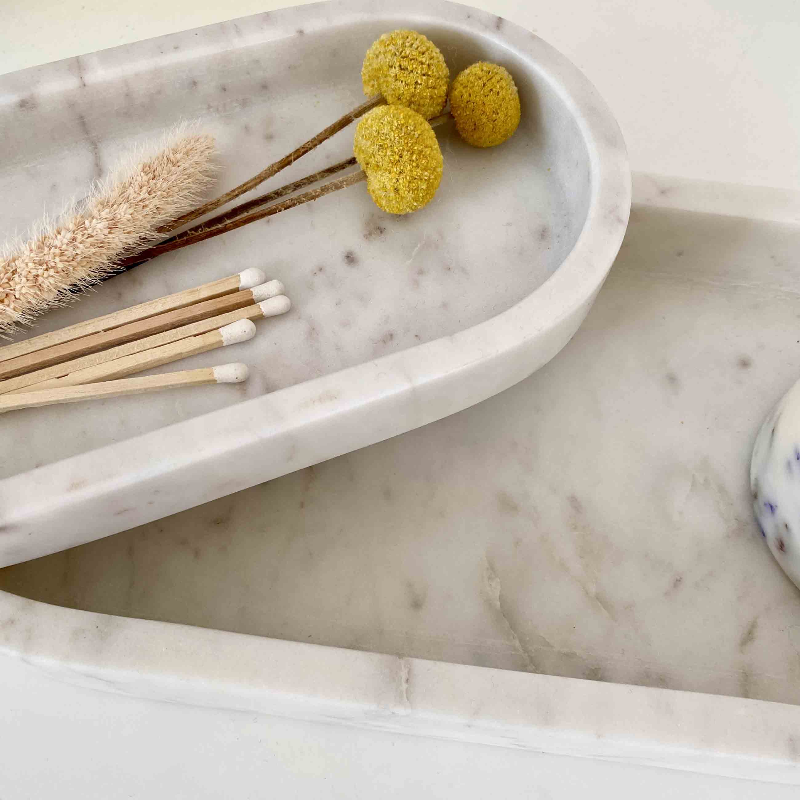 Marble tray Oval White