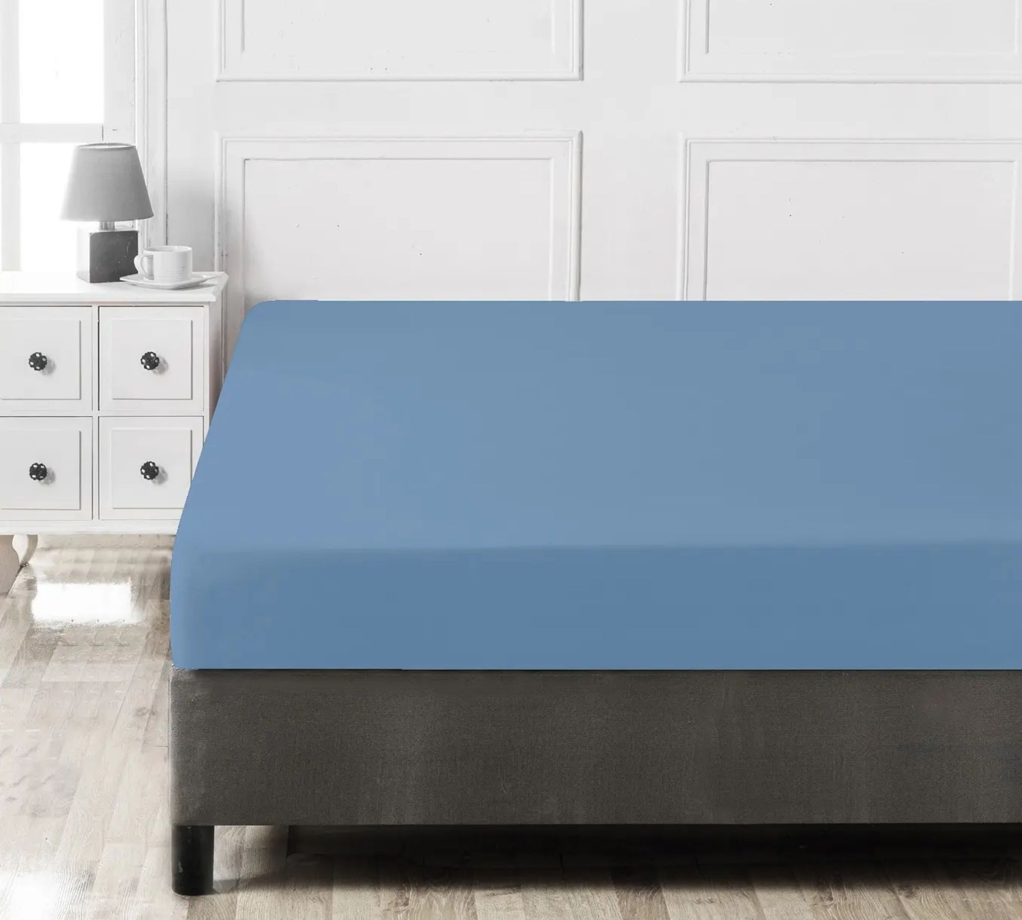 Fitted sheet cotton blue 100cm x 200cm