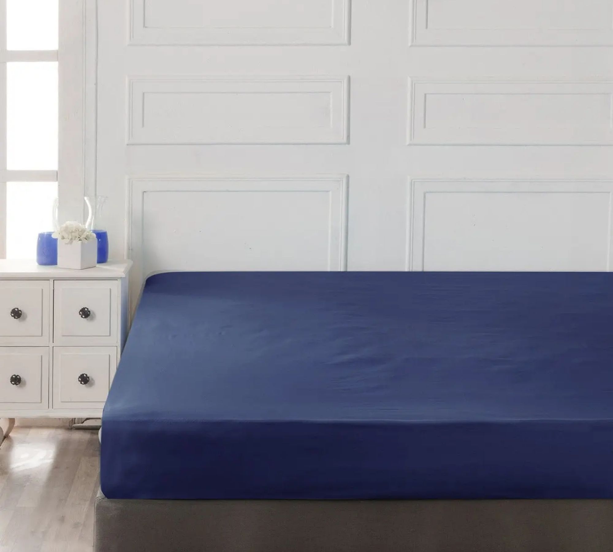 Fitted sheet cotton blue 100cm x 200cm
