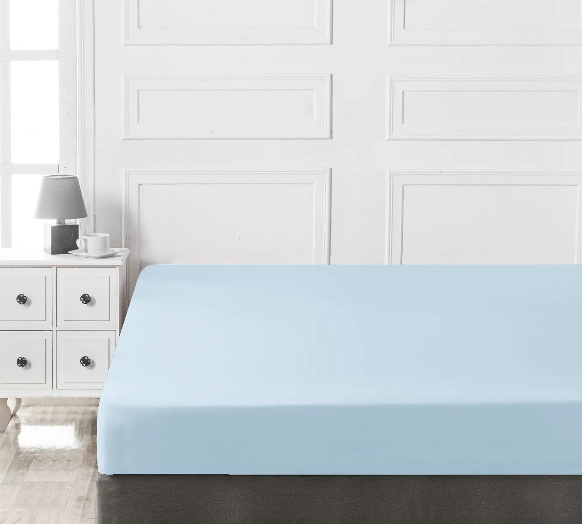 Fitted sheet cotton light blue 100cm x 200cm