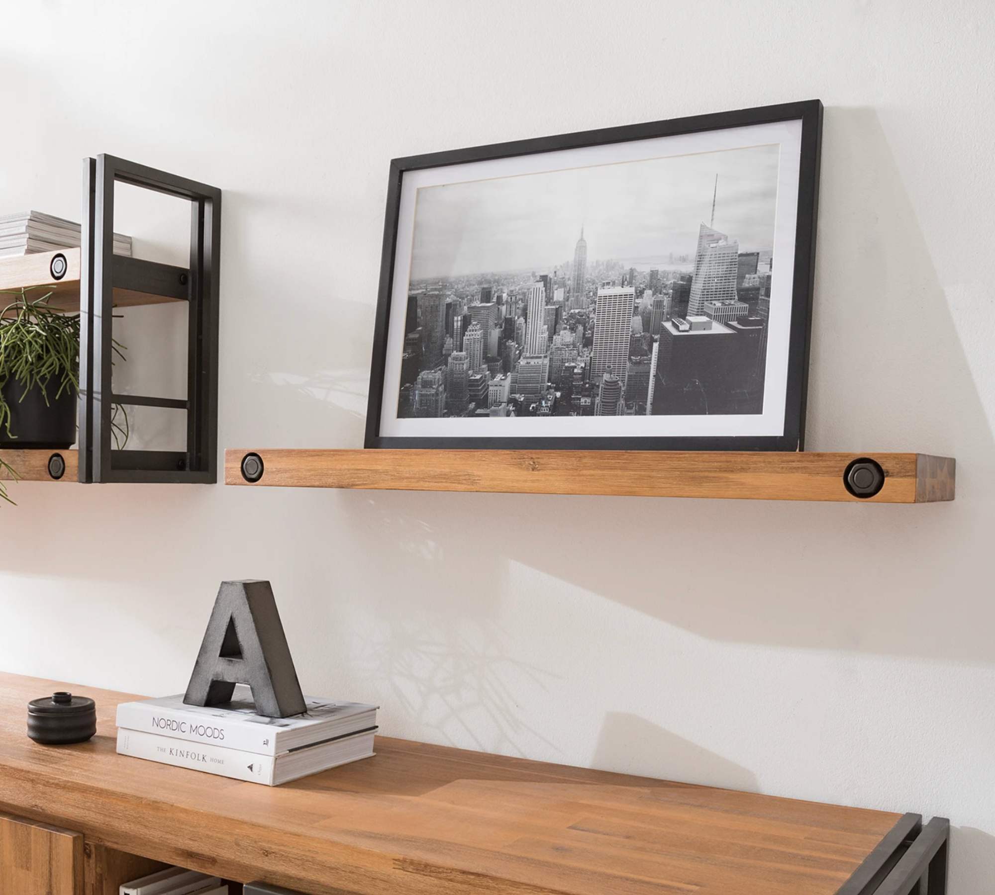 Solid wood acacia wall shelf