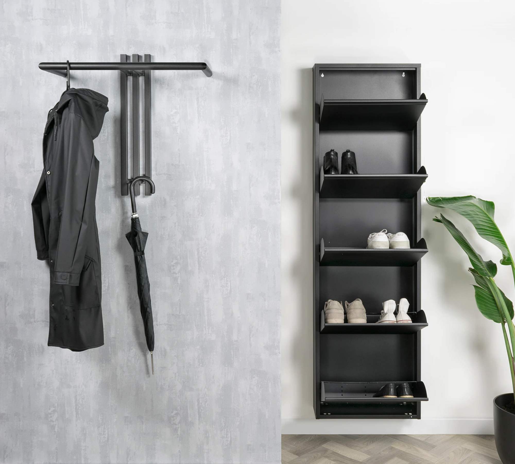 Wandgarderobe Metall Schwarz
