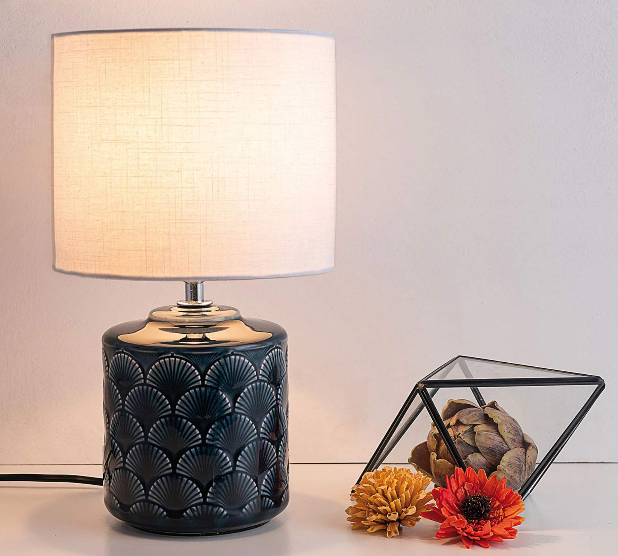 Table lamp 1-flame mixed fabric ceramic