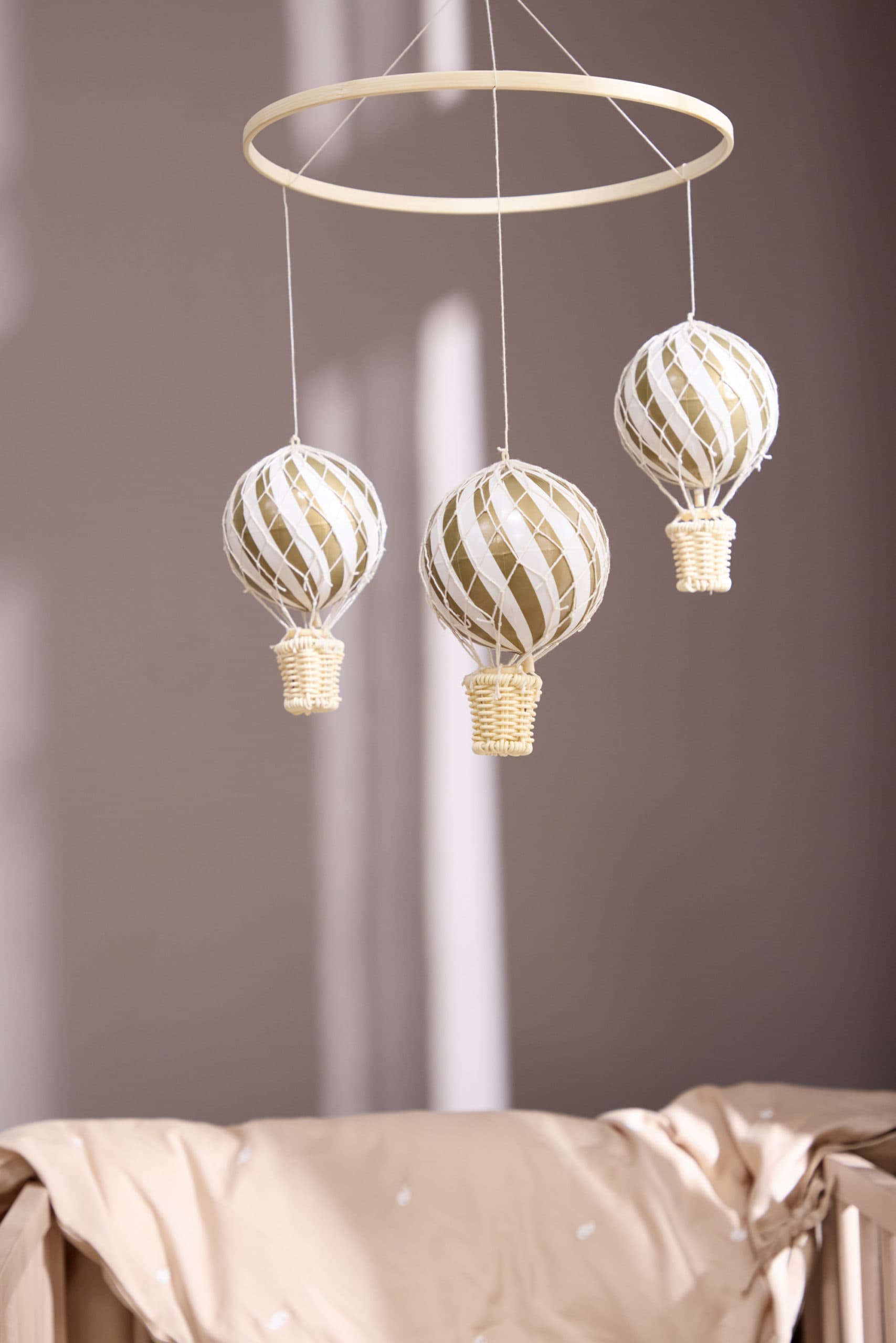 Hot air balloon mobile Recycled plastic Bamboo Gold