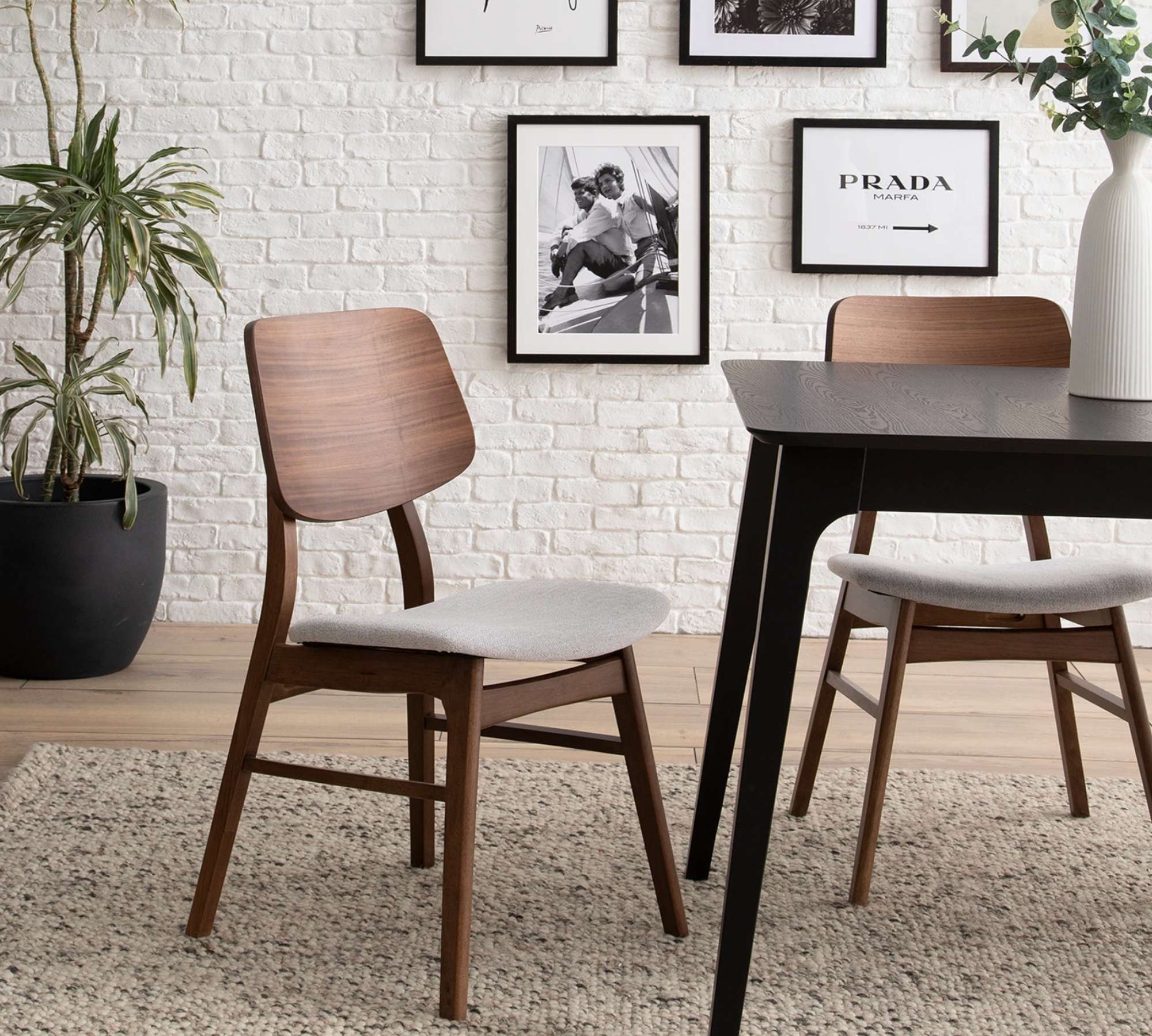 2x Dining chair Rubberwood and textile grey