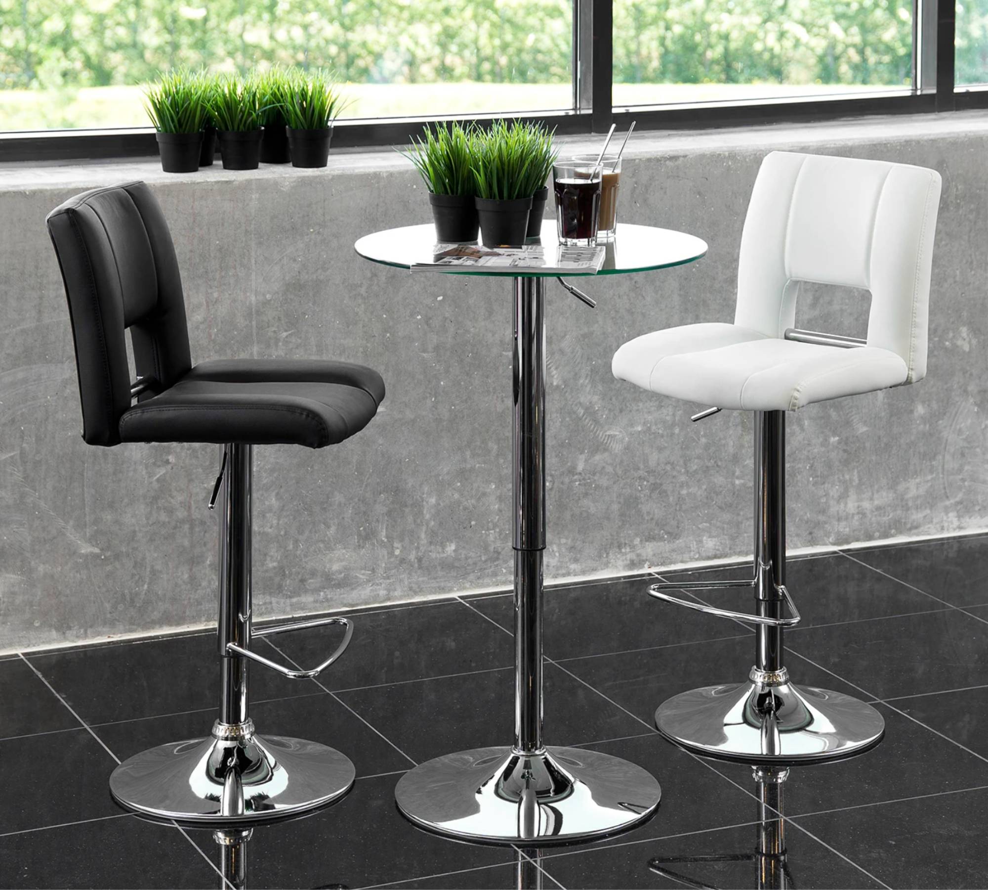 Bar stool Selina I (set of 2) Faux leather / chrome Black
