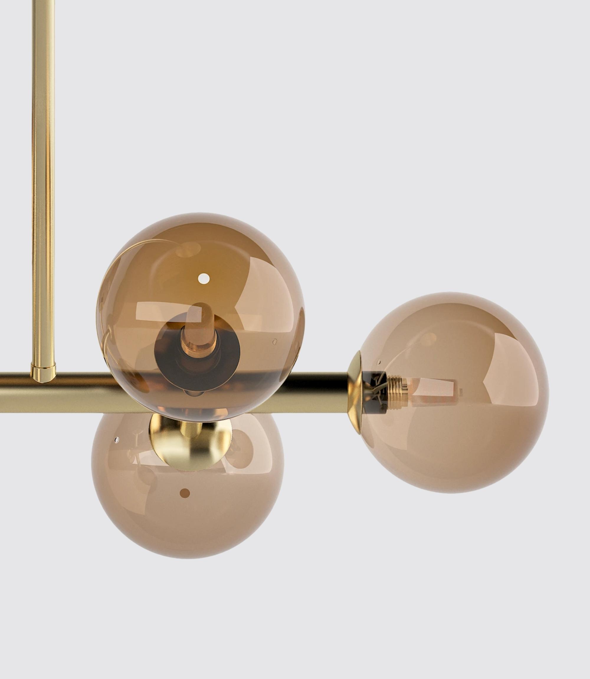 6-flame LED pendant lamp smoked glass gold