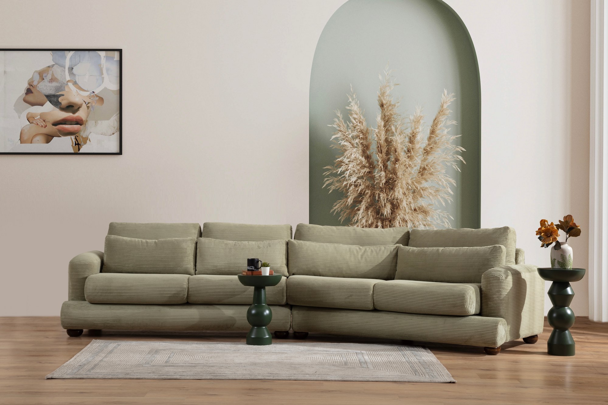 River 4-seater corner sofa Right Green