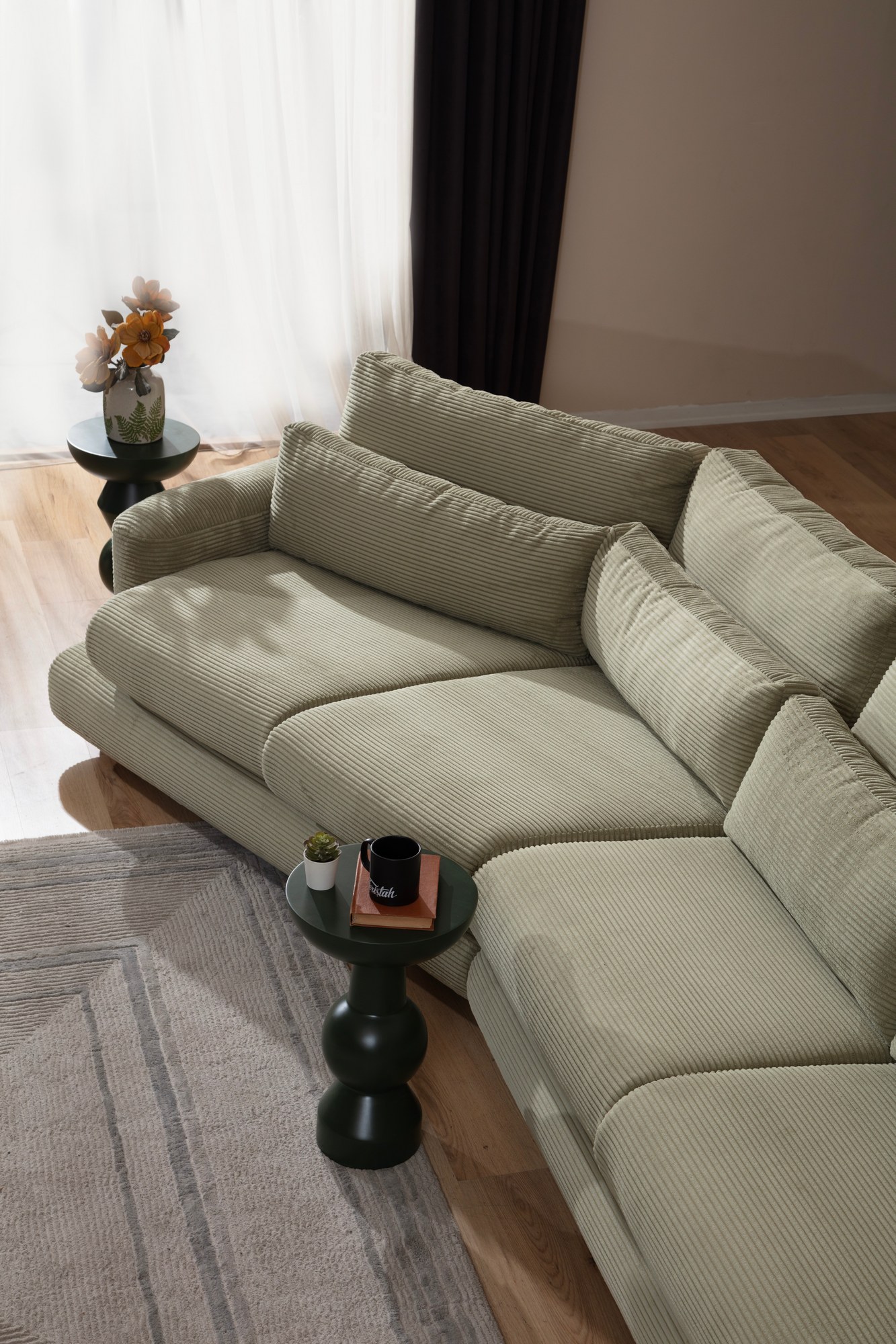 River 4-seater corner sofa left green