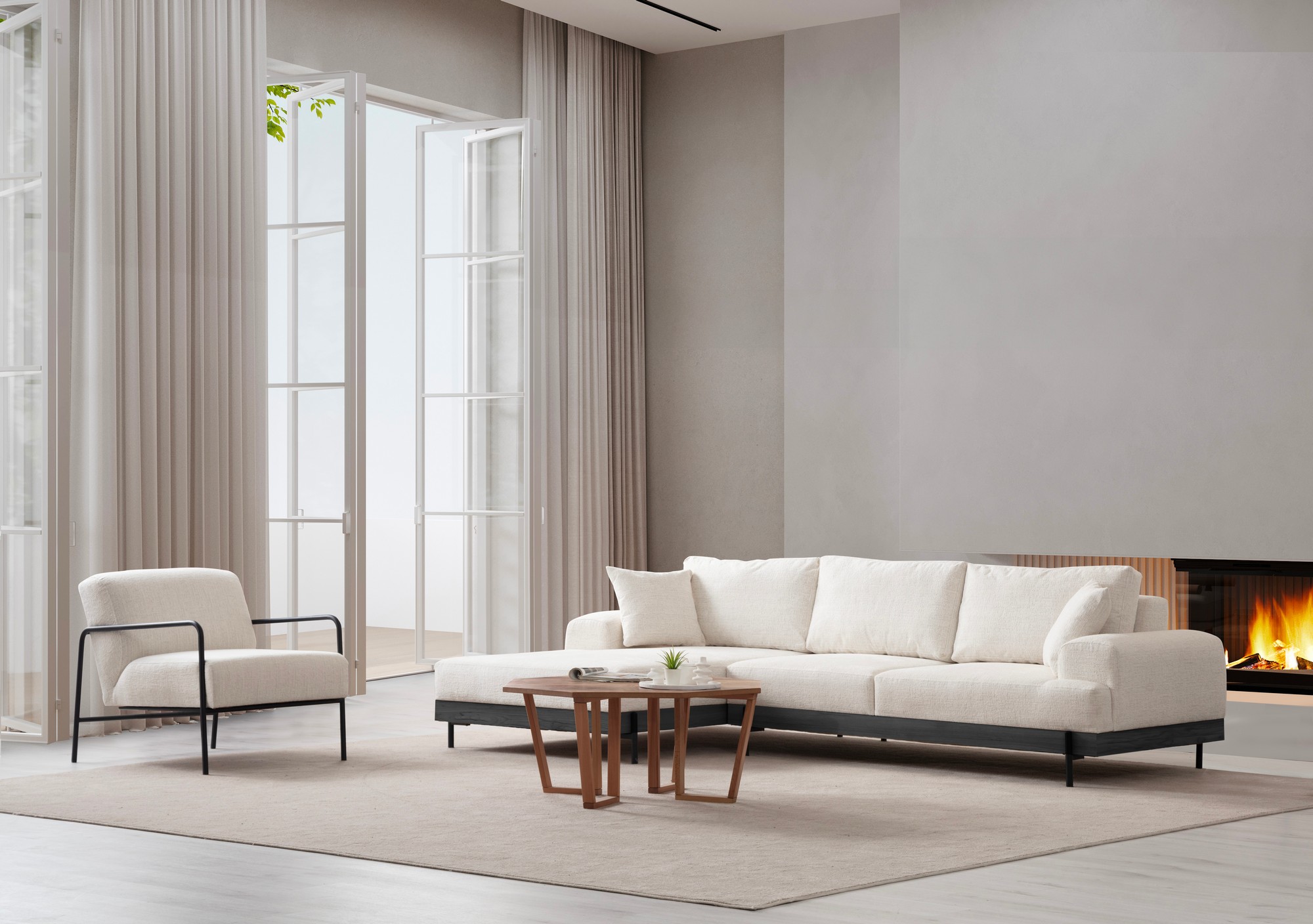 Eti Black Corner Sofa Left White