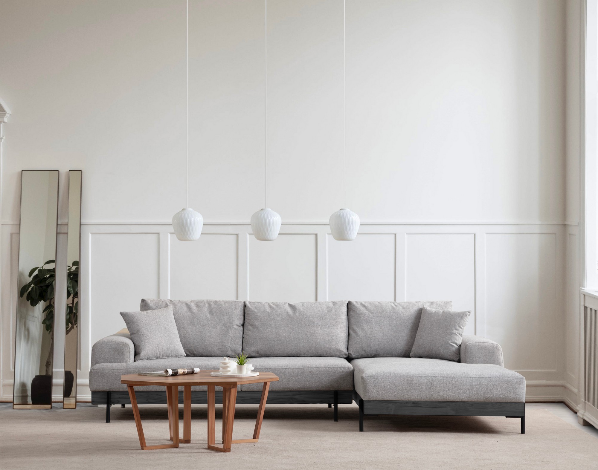 Eti Black Right Chaise Lounge Sofa Gray
