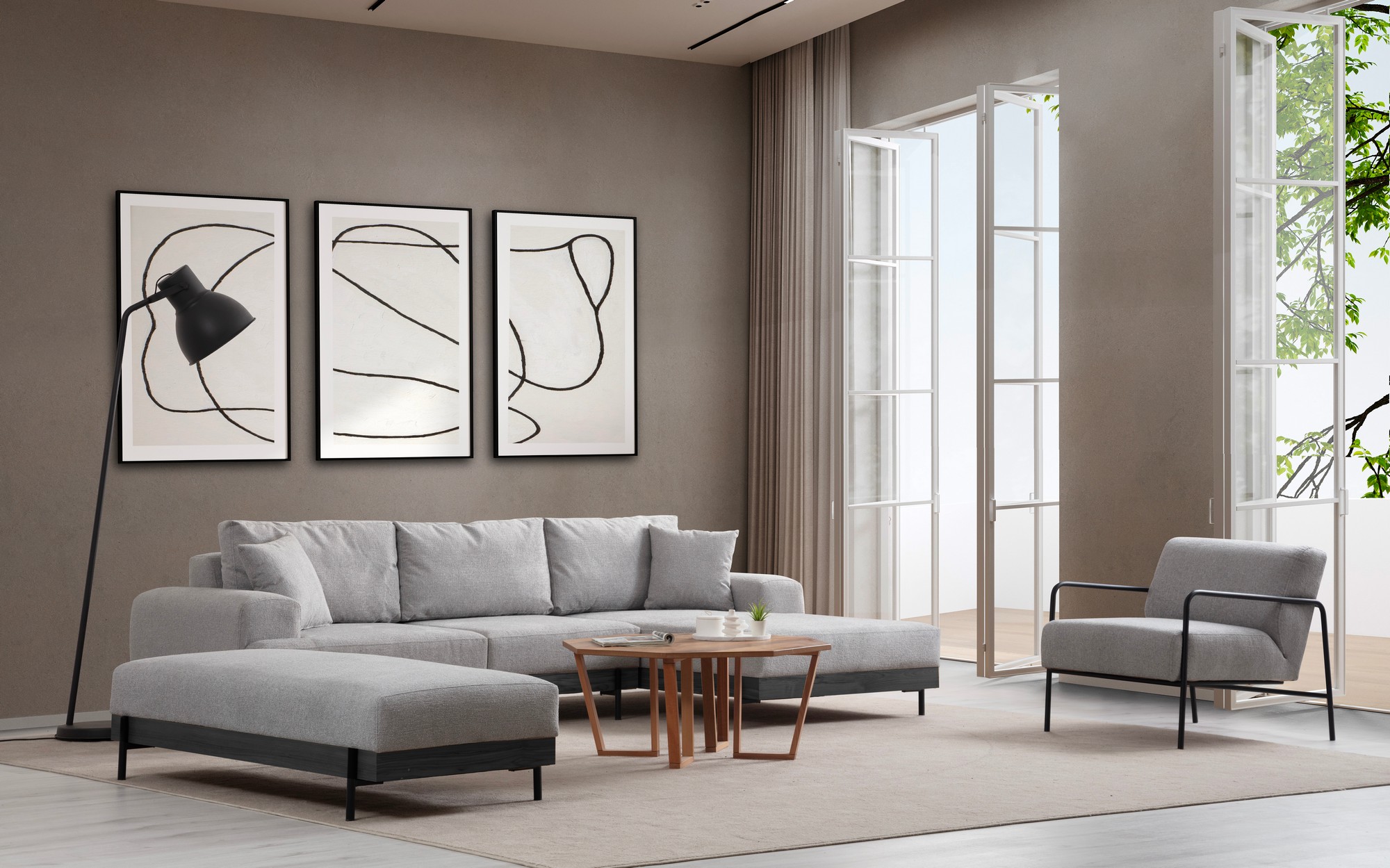Eti Black Right Chaise Lounge Sofa Gray