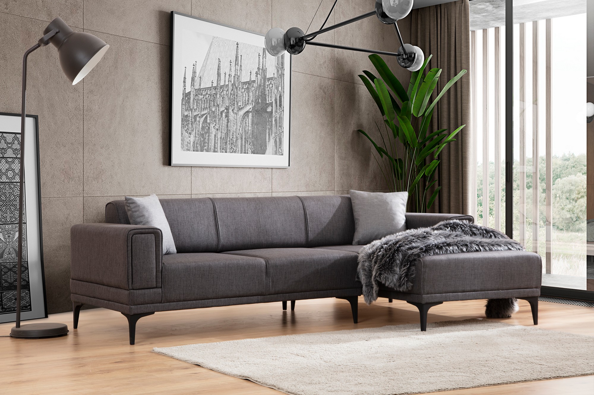 Horizon Corner Sofa Right Dark Grey