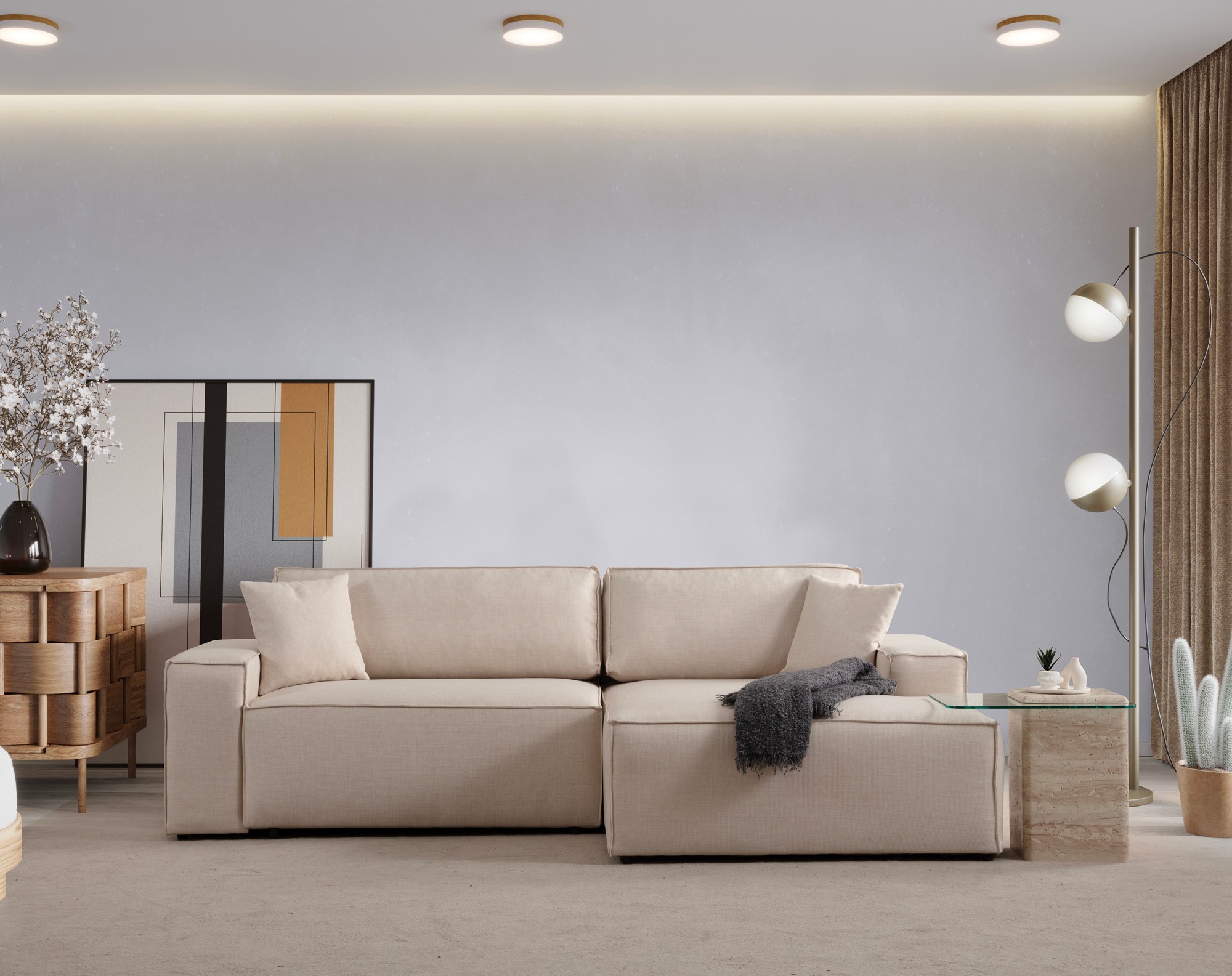 Sofa Chaise Lounge Right Beige