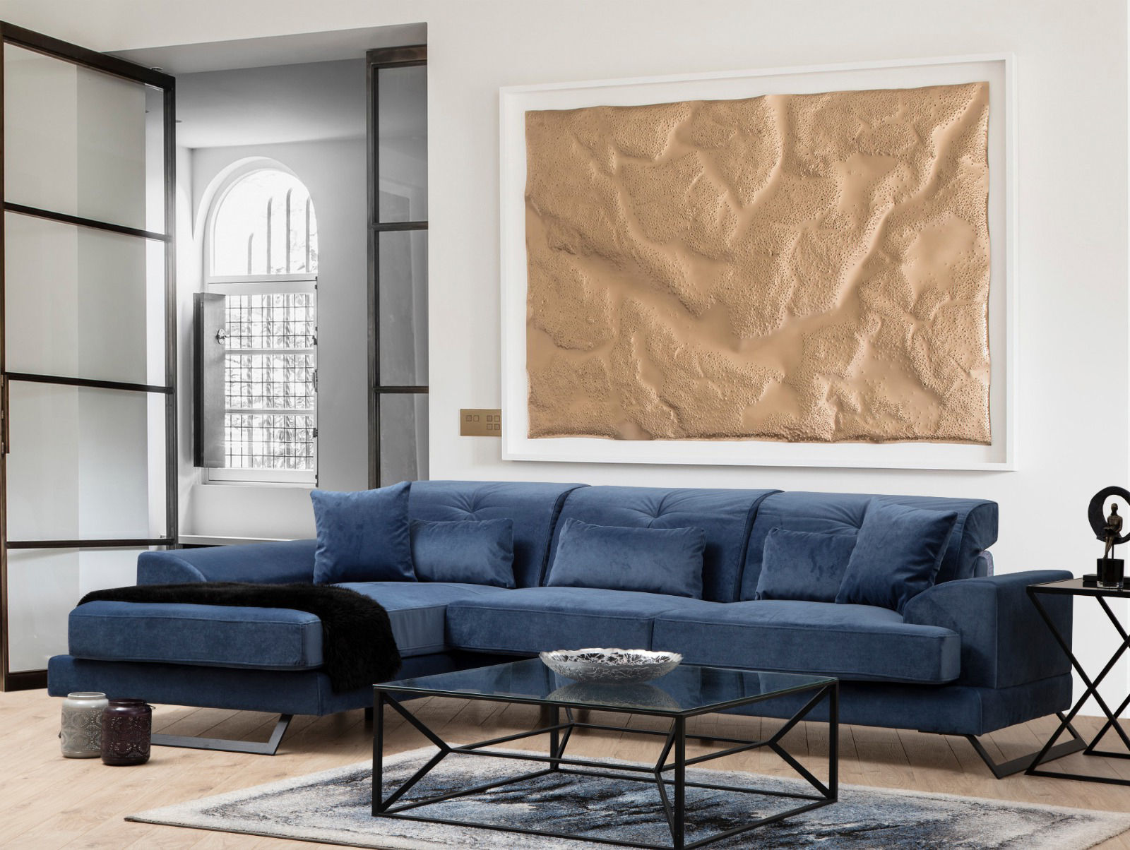 Frido Links Ecksofa Navyblau