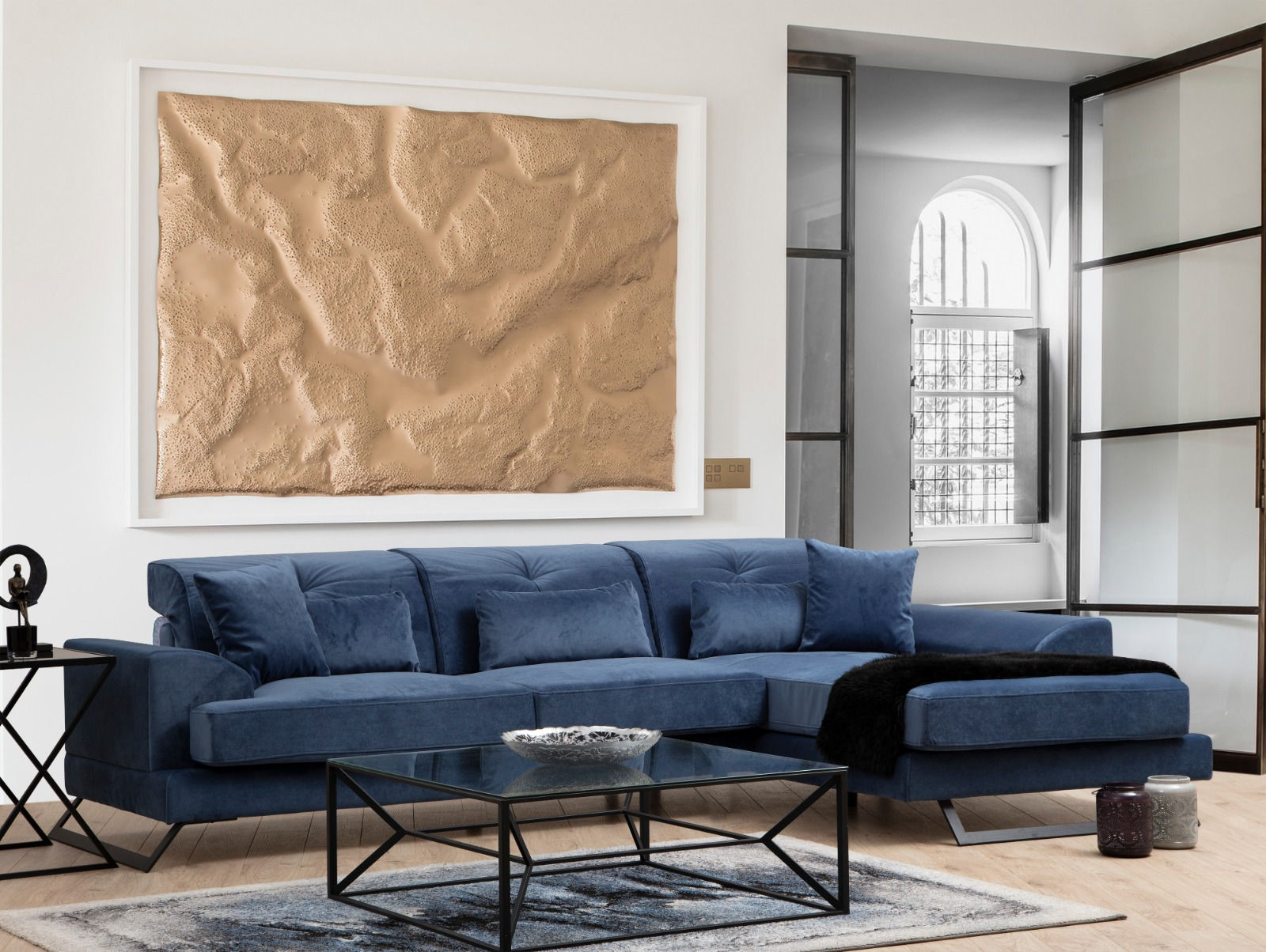Frido Rechts Ecksofa Navyblau