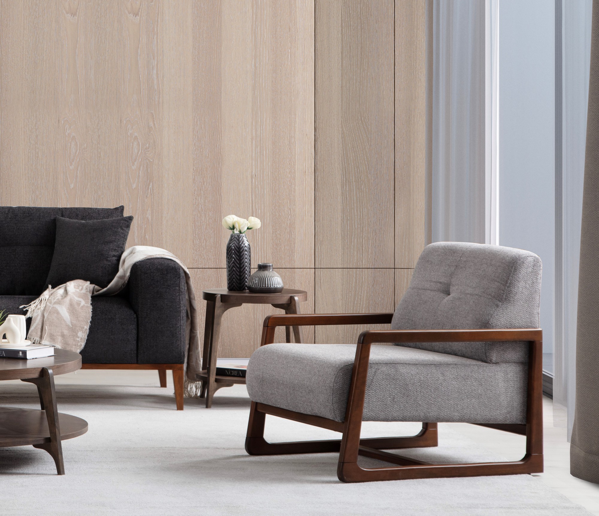 Athena Bergere Armchair Walnut Light Grey