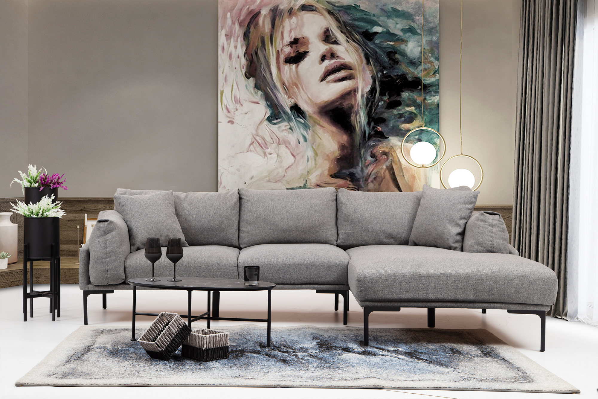 Leo Right Sectional Sofa Grey