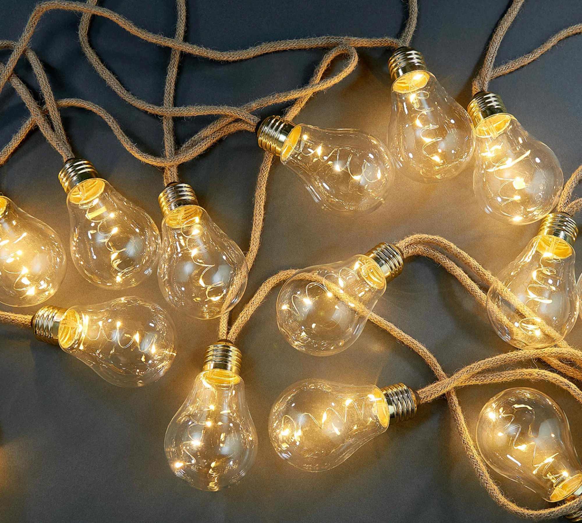 LED Lichterkette 10-flammig Klarglas Jute