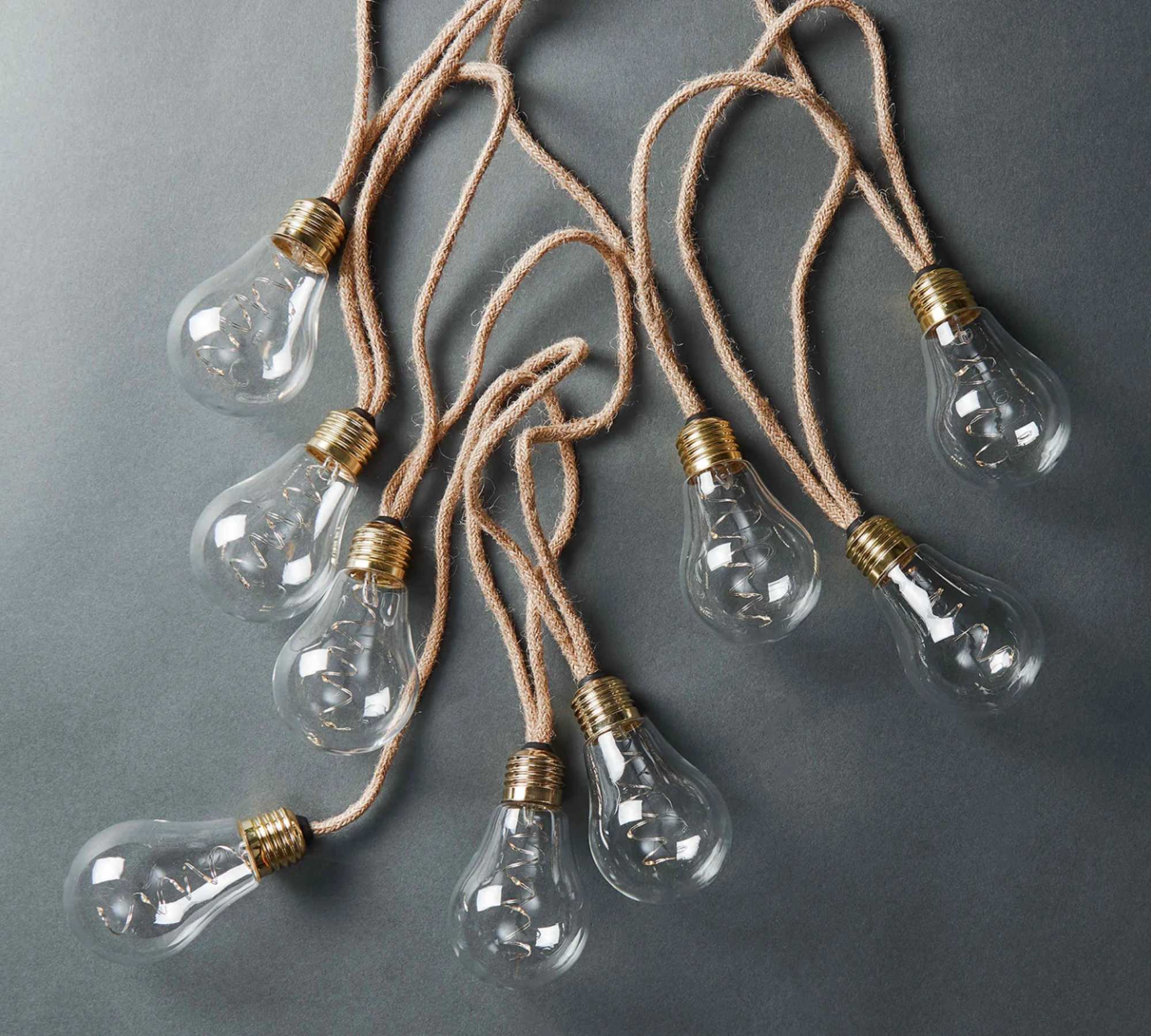 LED Lichterkette 10-flammig Klarglas Jute