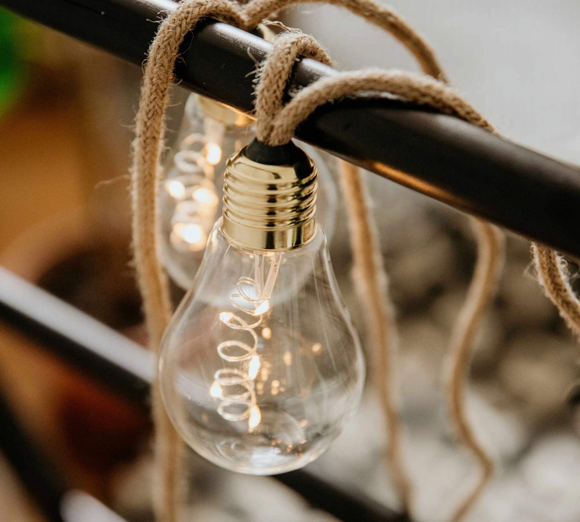 LED Lichterkette 10-flammig Klarglas Jute