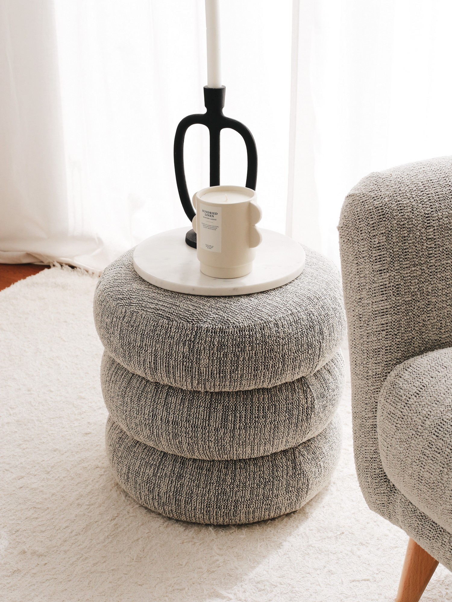 Boum Pouf Teddy-Stoff Grau