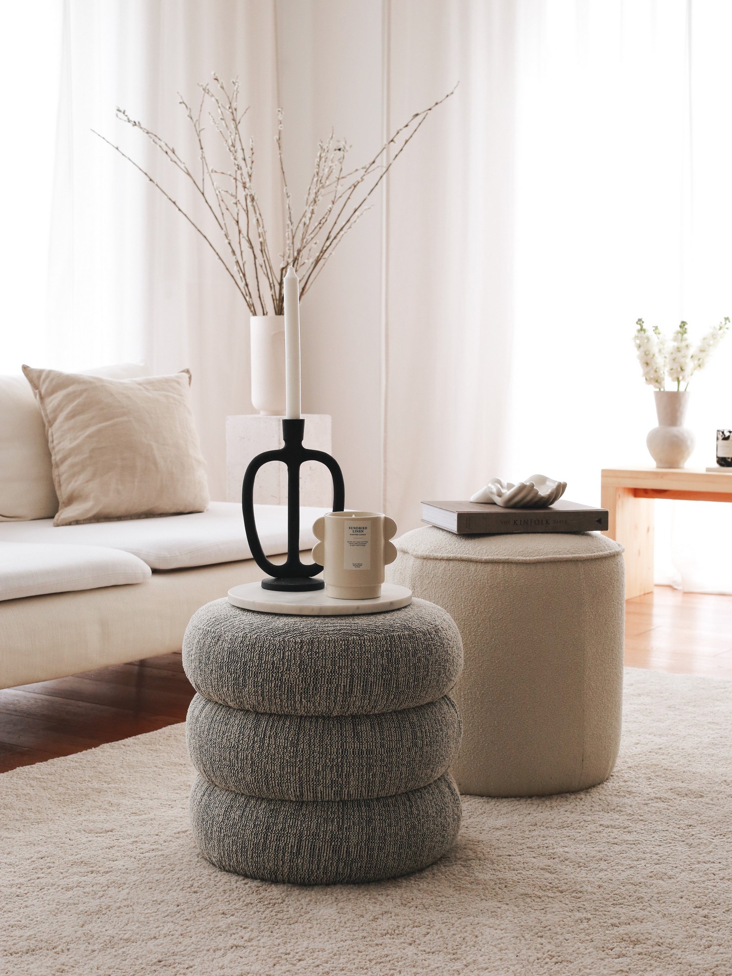 Boum Pouf Teddy-Stoff Grau