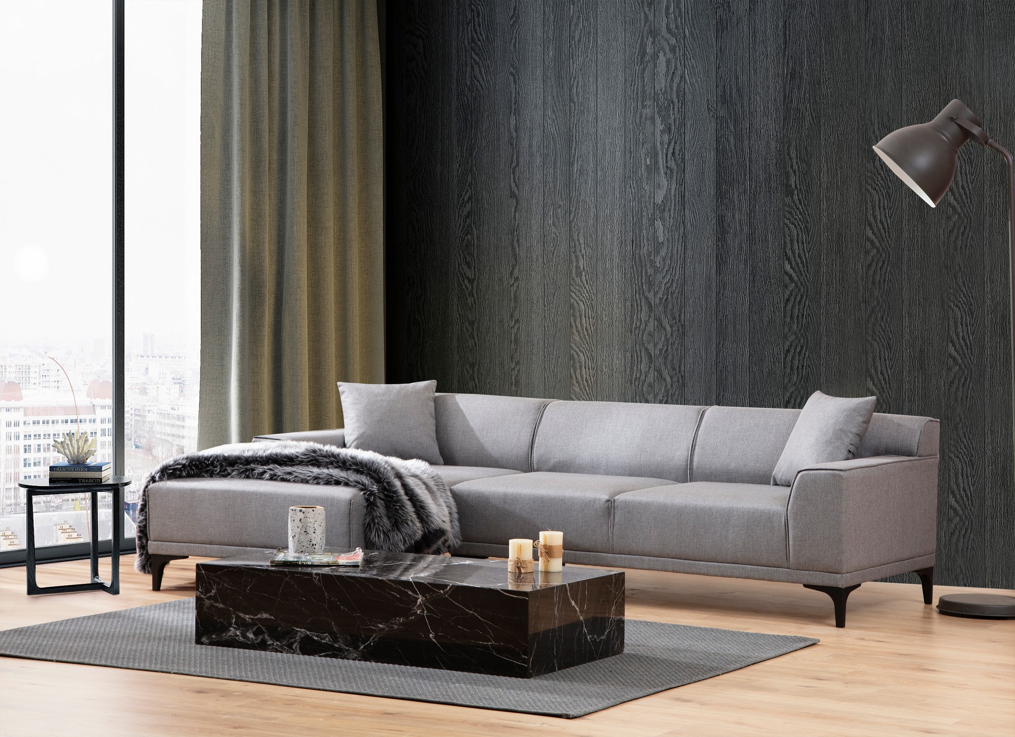 Petra L Corner Sofa Light Grey